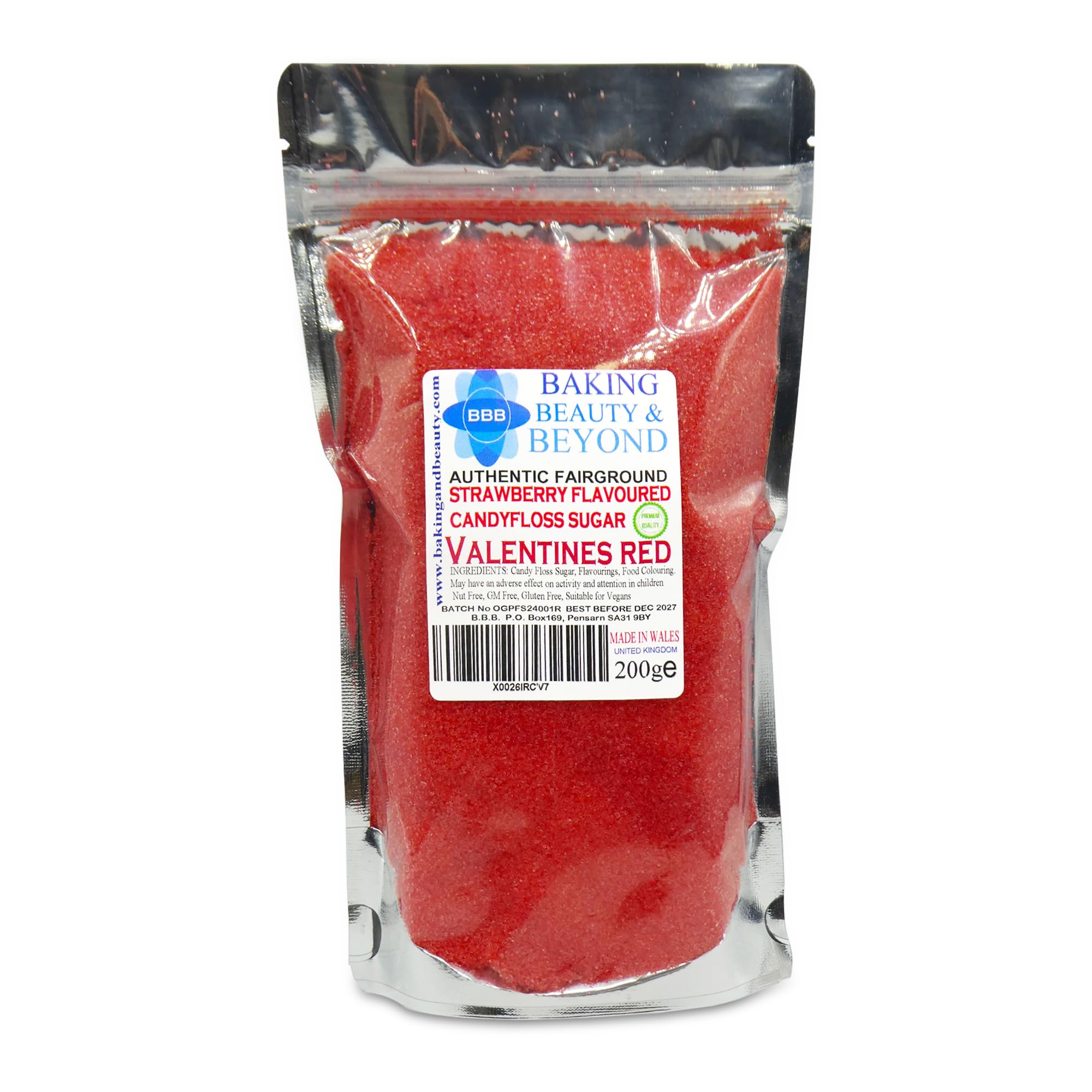Baking Beauty and Beyond Premium Floss Sugar for Cotton Candy - Cotton Candy Flossing Sugar with Natural Ingredients, Ideal for Valentines Day and Every Occasion, 200g - Valentines Red Strawberry