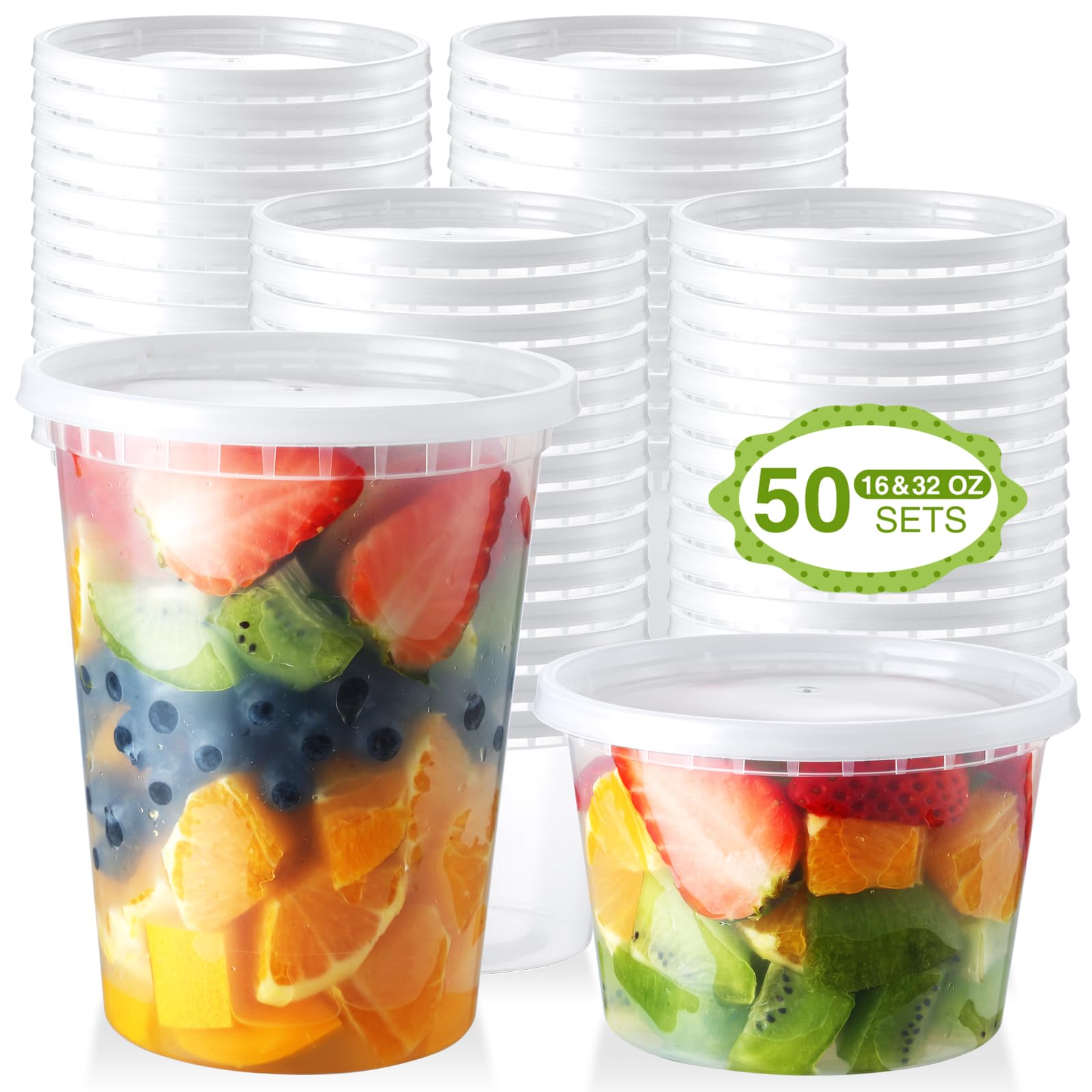 Eupako Pojemniki Deli z pokrywkami, 50 sztuk, 32 oz Combo, pojemniki do przygotowywania posiłków, bezpieczne w kuchence mikrofalowej i zamrażarce, z tworzywa sztucznego, bez szczelności, do pudełek na