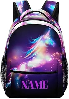 Custom Galaxy Purple Unicorn Backpack for Kids Boys Girls, Children Personalized Backpack with Name Text Customized Daypack Schoolbag for Student Bookbag