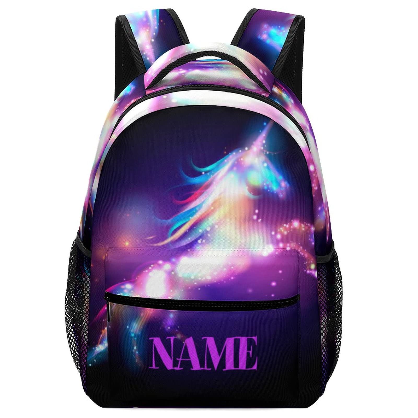 Fovanxixi Custom Galaxy Purple Unicorn Backpack for Kids Boys Girls, Children Personalized Backpack with Name Text Customized Daypack Schoolbag for