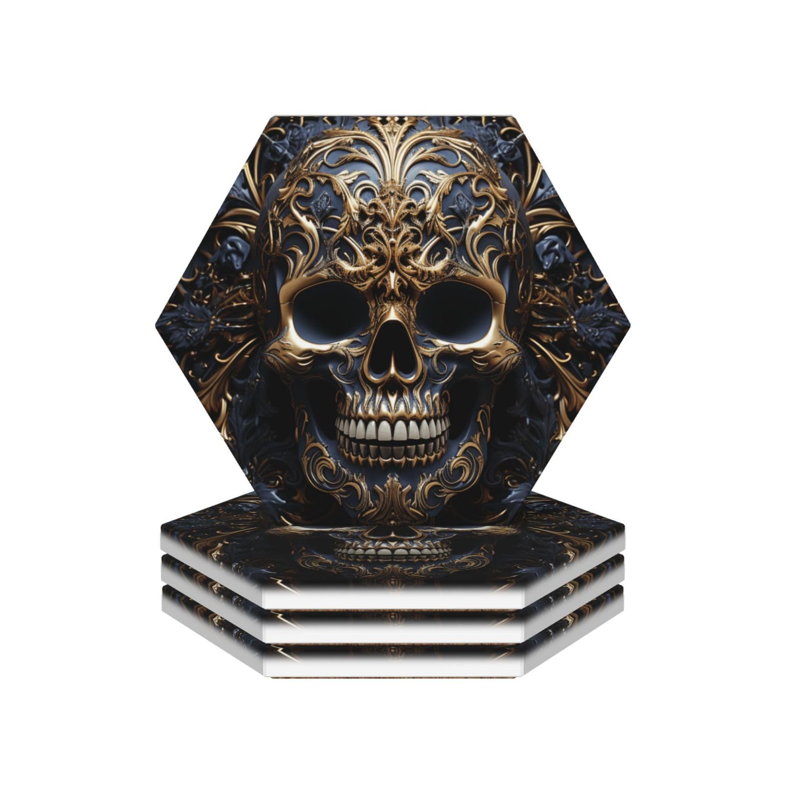Drink Coasters Set of 4 Ceramic Coaster Skulls Coasters for Drinks Cups Mugs Mat Pads Absorbent Non-Slip Decorative Cup Coaster for Coffee Table Kitchen Bar Home Decor