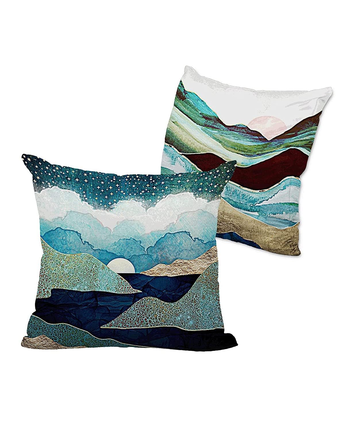 Designer and Decorative Printed Square Cushion Cover Set of 2 Jute Throw Pillow Covers/Cases for Couch and Sofa & Chair for Home (20 x 20 inch or 50cm x 50cm)