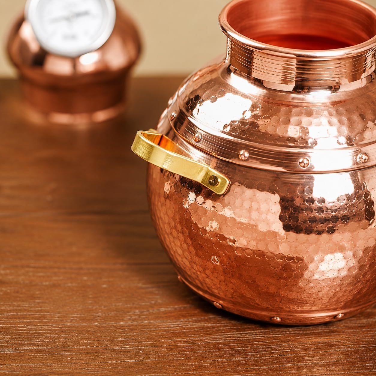 Kit de alambique de cobre puro, destilador doméstico de 3 litros con termómetro, tubo de refrigeración y llama abierta o base compatible con inducción para aceites esenciales e hidrosol