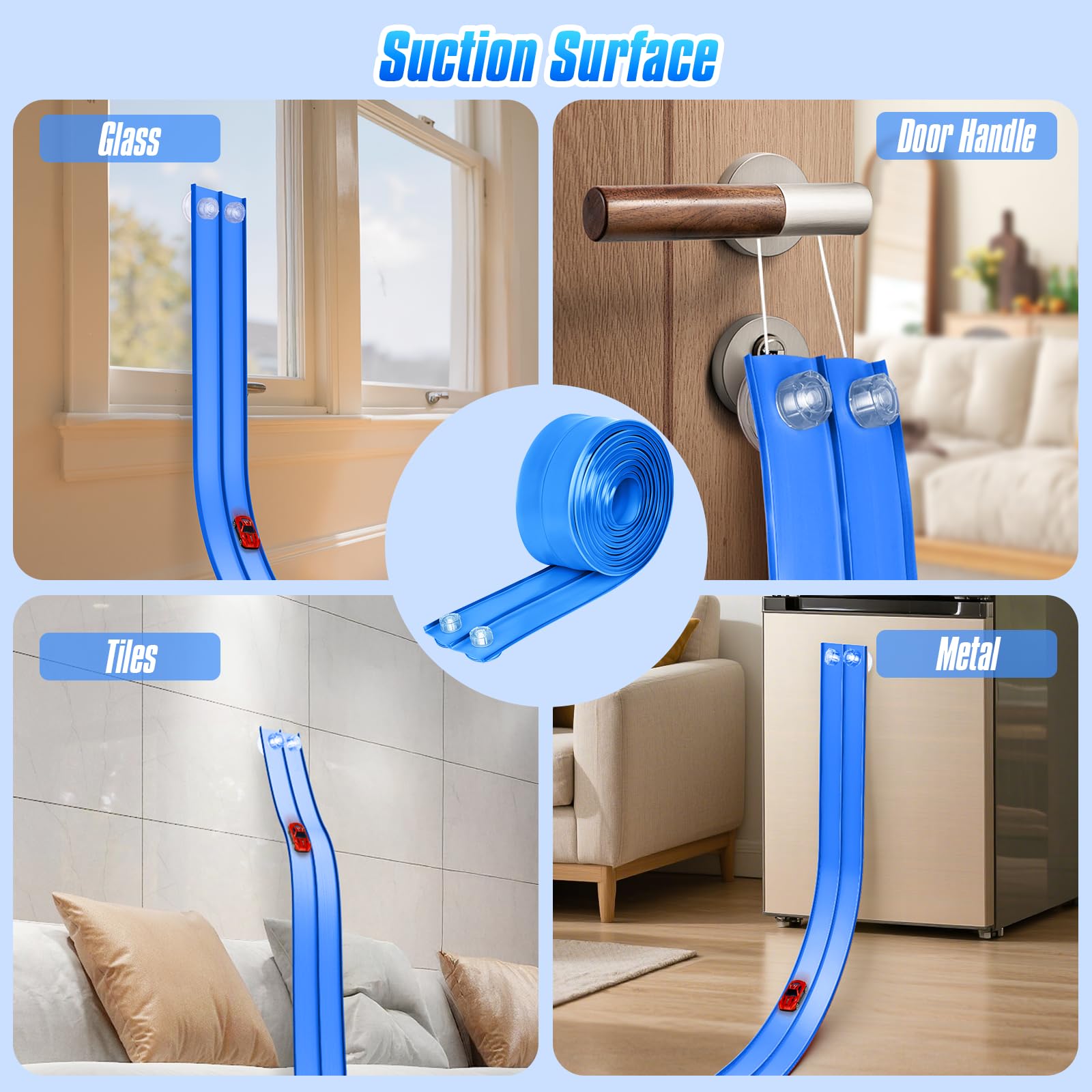 Hot Bee 14.7ft Flexible Race Track for 1:64 Diecast Cars, Soft Silicone Blue Car Track with Heavy-Duty Suction Cups - Image 4