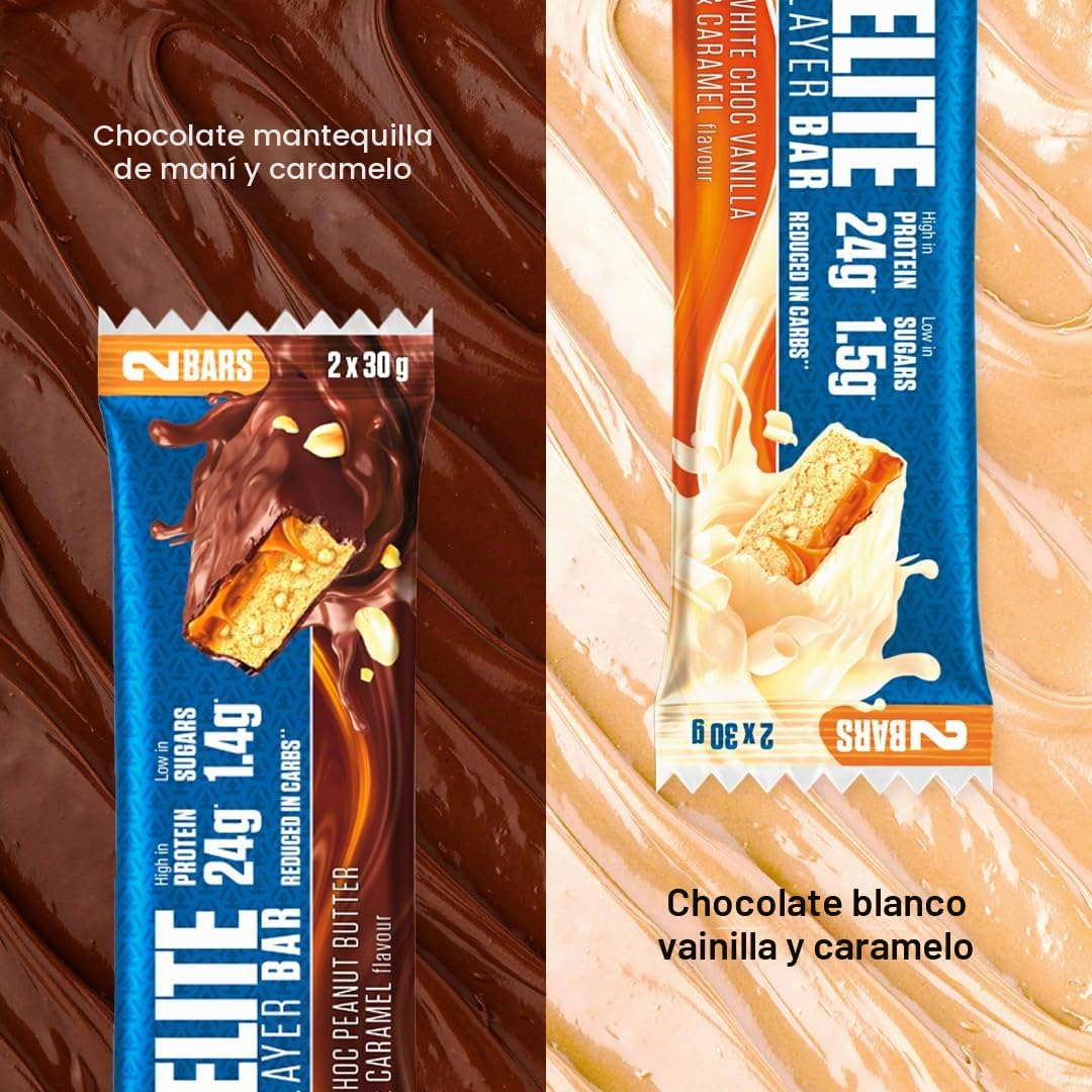 Dymatize Elite Layer Bar White Choc Vanilla & Caramel 18x(2x30g) - High Protein Low Sugar Bar