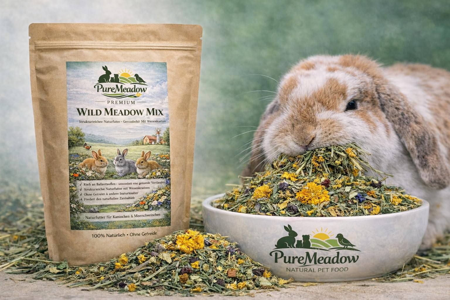 PureMeadow Premium Wild Meadow Mix - Comida natural para conejos y cobayas, sin cereales, con hierbas de prado, 5 kg