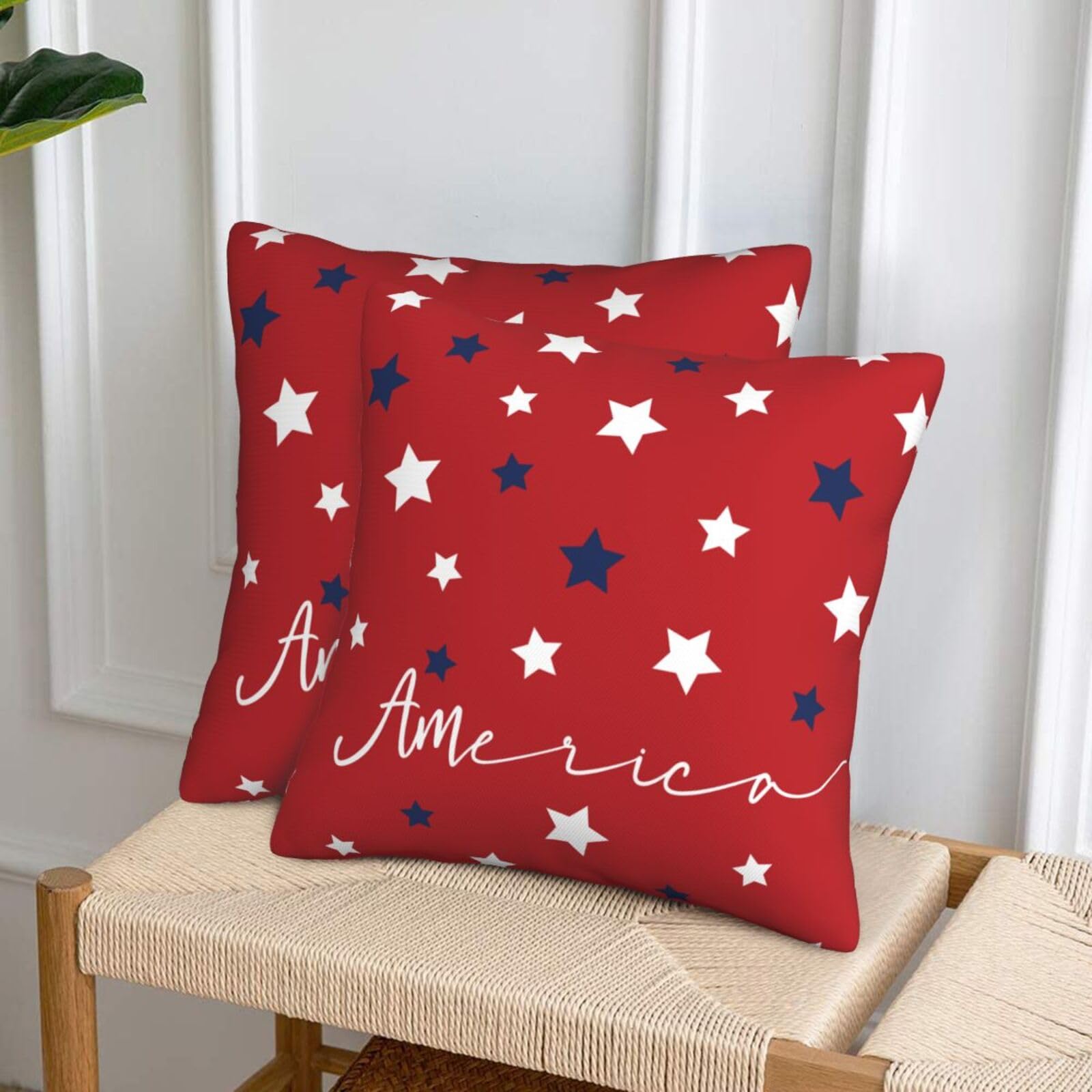 4th of July Pillow Covers 20x20 Set of 2, Memorial Day Patriotic Throw Pillows Holiday American Flag Rustic Blue Red Stars Decorative Pillowcase Cushion Cover for Independence Day Home Outdoor Decor 4