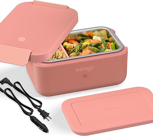 Bentgo Heat - Electric Lunch Box - Portable Food Warmer for Adults, Heated Lunch Box for Work, Travel, School & On the Go, Plug Into Wall or Car, Ideal for Ages 14+, 12V/24V & 120V Cords (Pink Spice)