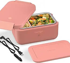 Bentgo Heat - Electric Lunch Box - Portable Food Warmer for Adults, Heated Lunch Box for Work, Travel, School & On the Go, Plug Into Wall or Car, Ideal for Ages 14+, 12V/24V & 120V Cords (Pink Spice)
