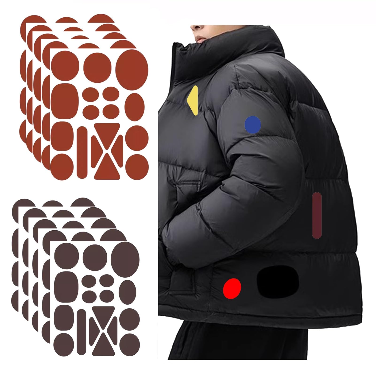 EvikoO 10 Pcs Coloured Down Jacket Patches,Clothing Repair Decorating Kit for Inside & Outside，Tent Umbrellas Outdoor Jacket Repair Decoration (Color : Brown+Brown 2)