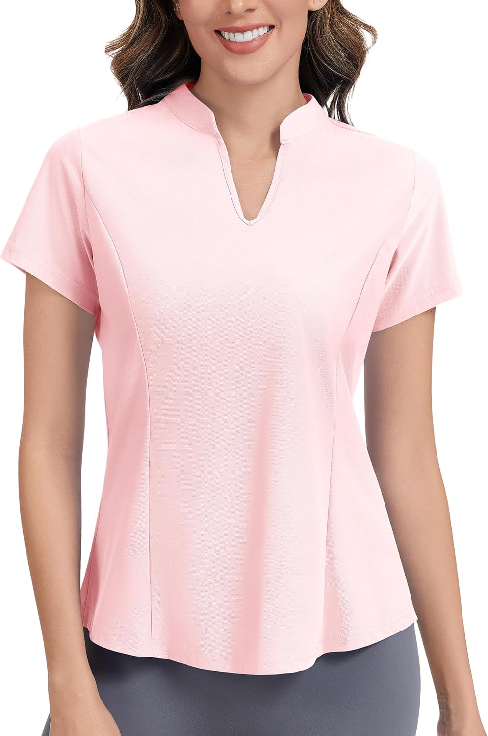 JoyGirl Womens Golf Polo Shirts Quick Dry Tennis Tops Shirt Collarless V Neck Pickleball Outfits for Women Moisture Wicking - Image 2