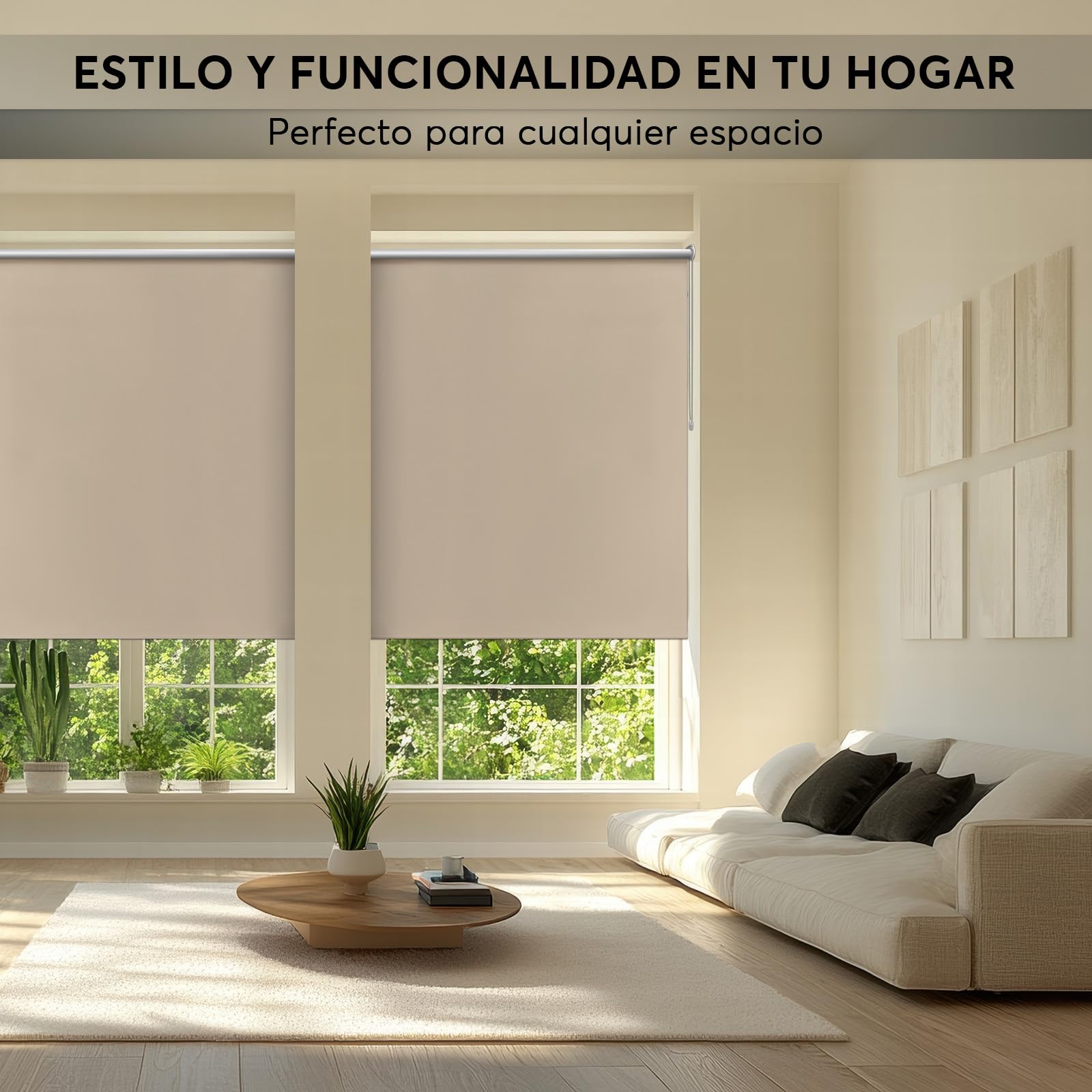 DECORESTOR Estor Enrollable Blackout Reflectante a Medida - 196 x 180 cm - 100% Opaco y Térmico - Aislante frío y Calor - Persiana para Ventanas y Puertas - Beige
