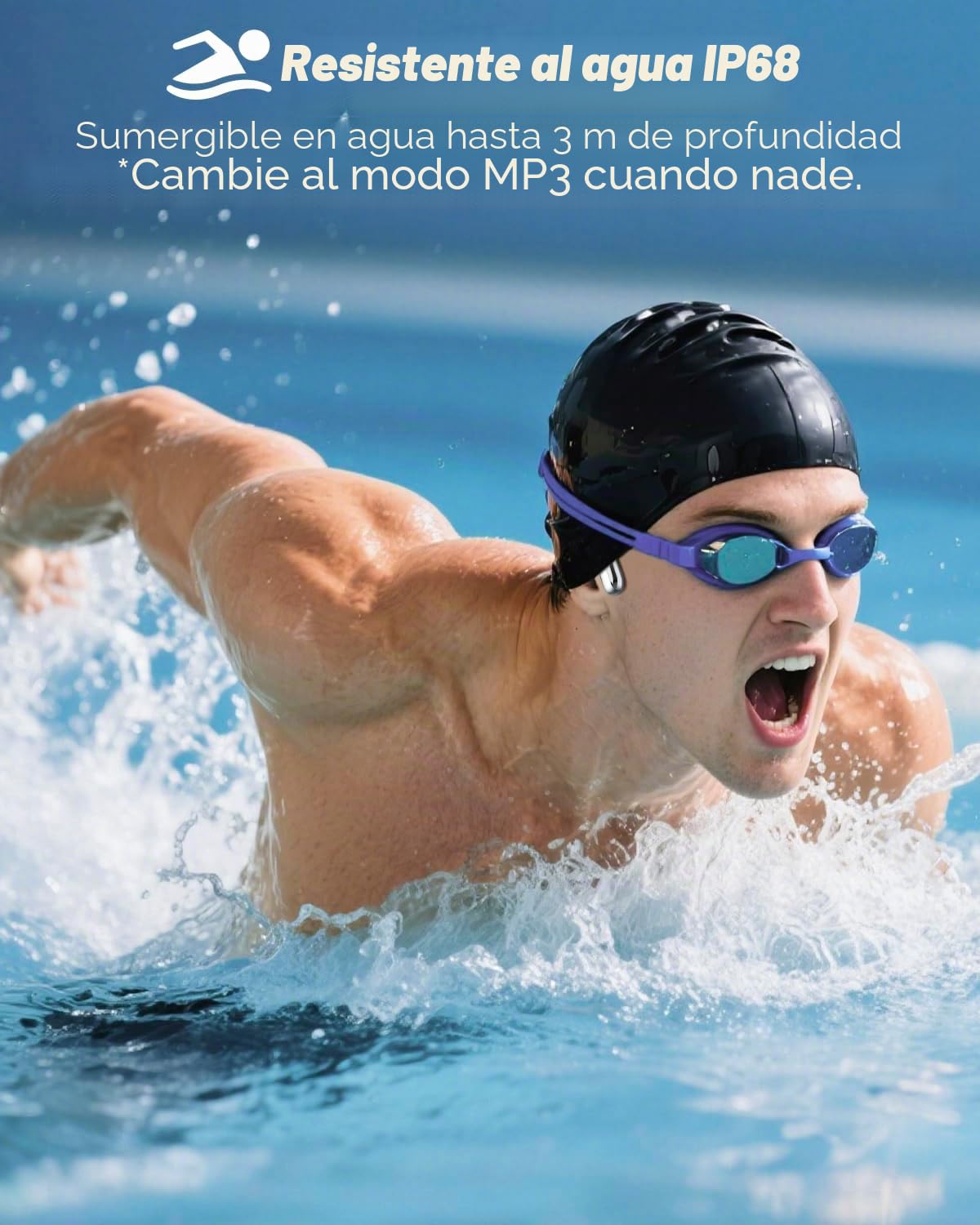 ANSTEN Auriculares Natacion Conduccion Osea, IP68 Auriculares para Nadar Impermeables con Bluetooth 5.4, Cascos Abiertos con 8G Mp3 para Nadar Correr Ciclismo