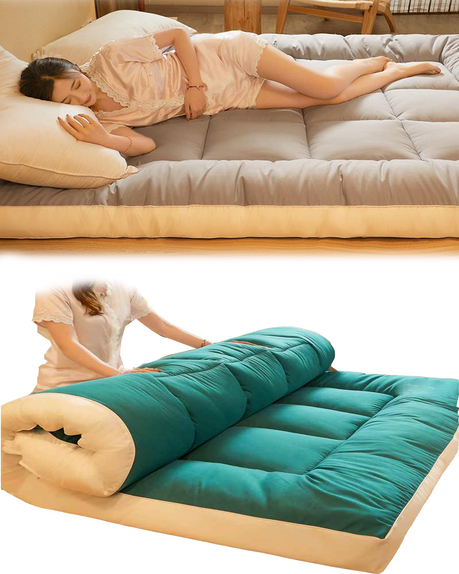 Colchón portátil grueso para camping, sofá cama plegable enrollable, extra 200 x 220 cm, verde jade, perfecto para aventuras al aire libre y relajación