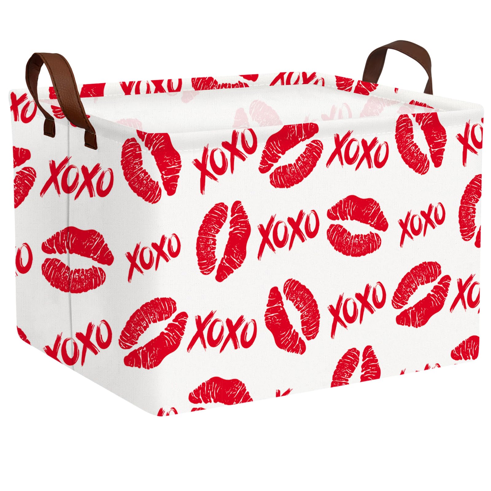 Valentine's Day Basket for Gifts Empty Cute Heart Large Gift Basket Decorative Storage Bin for Kid and Baby Room Décor (XOXO Red Lips)