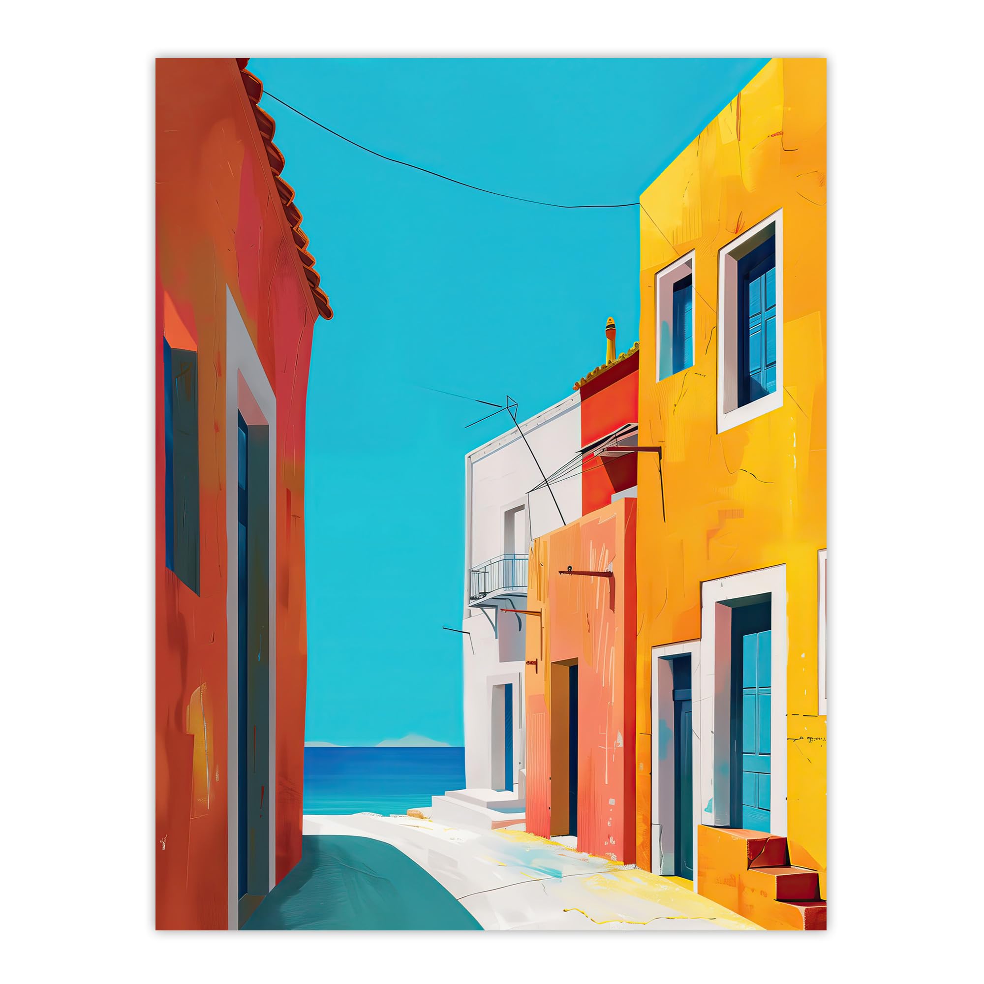 Artery8 Bright Colourful Mediterranean Italian Painting Bathroom Toilet Large Wall Art Poster Print Thick Paper 18X24 Inch