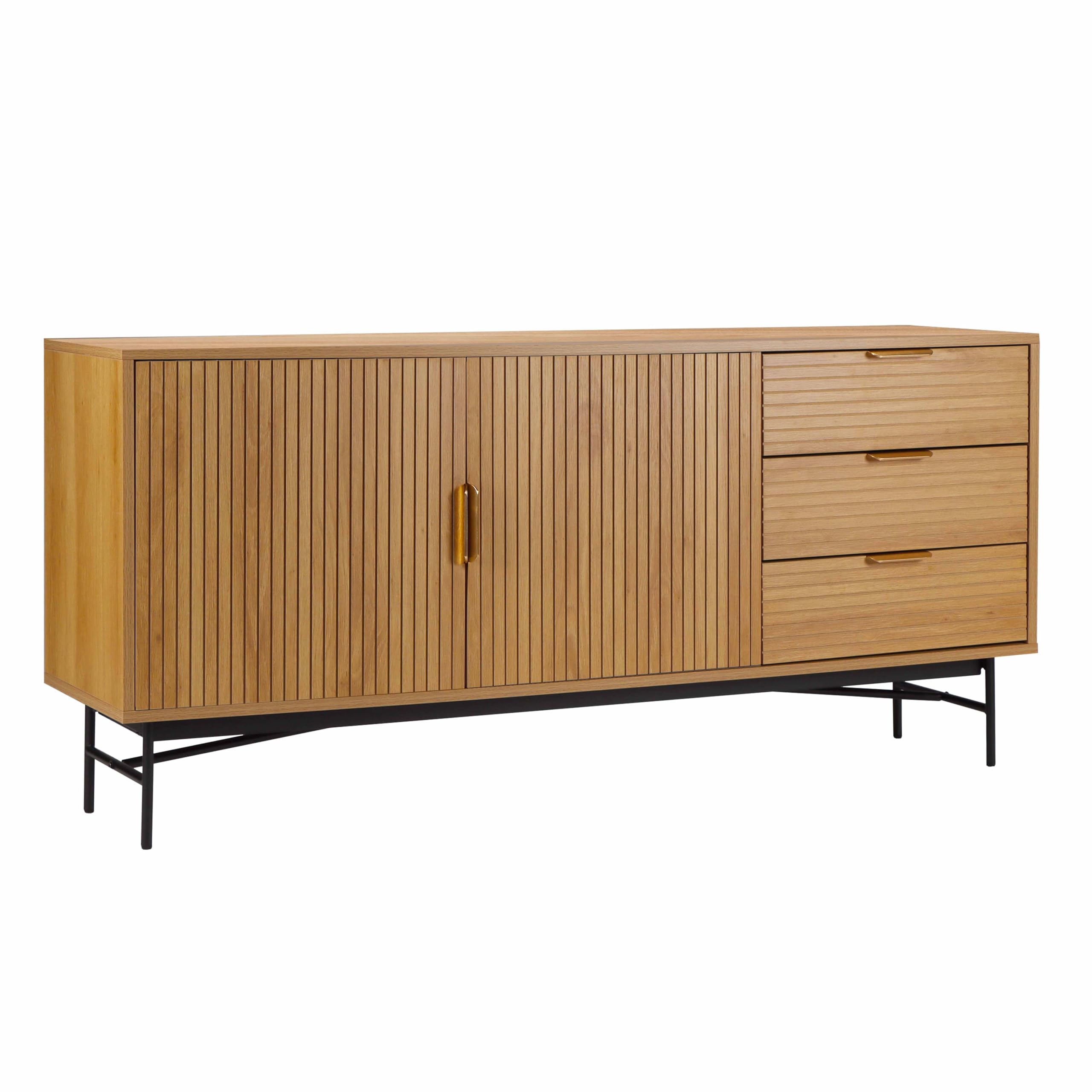 Oviala Buffet 2 Portes et 3 tiroirs en mélaminé et Acier 160 cm Beige