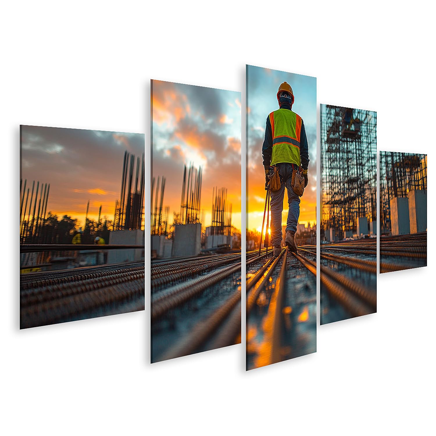 islandburner Quadro su tela lavoratori al tramonto in cantiere per soggiorno amanti dell'arte immagini murali poster