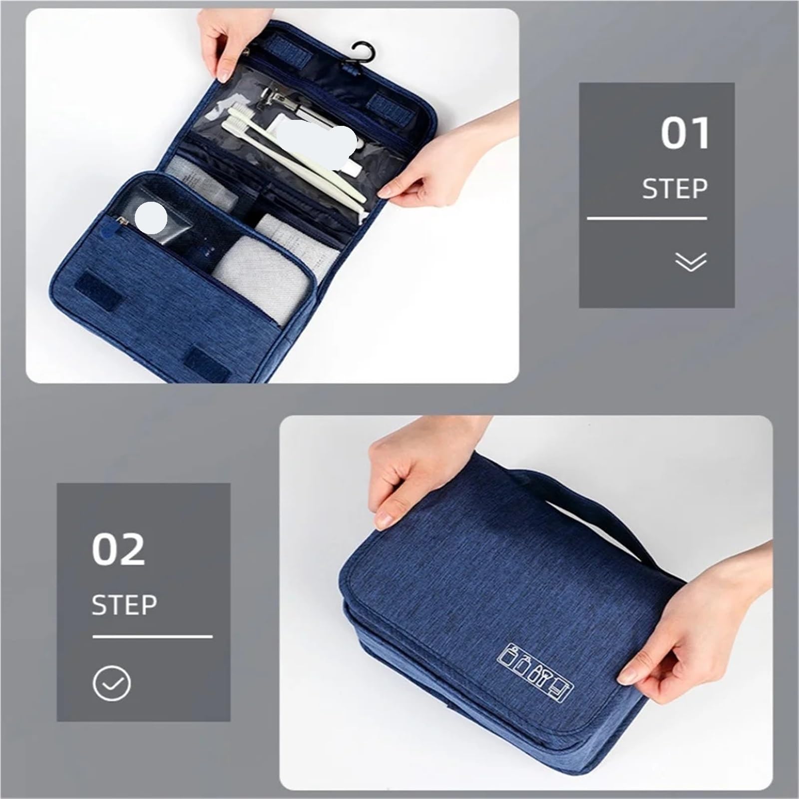 Neceser De Viaje Neceser portátil con gancho colgante impermeable for mujer, bolsa de almacenamiento de cosméticos for baño, estuche de maquillaje de viaje de gran capacidad for hombre Para Viajar(Bla