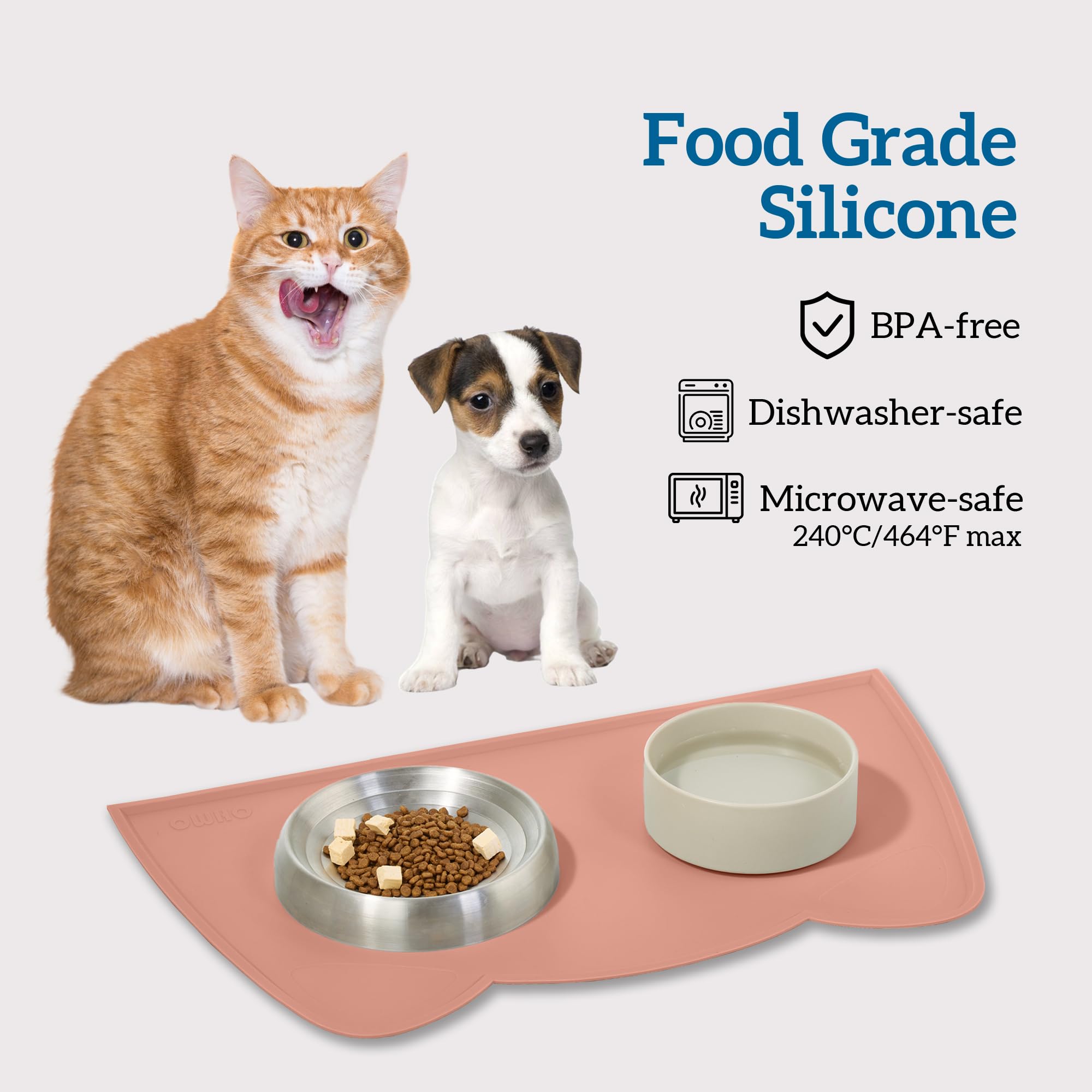 OHMO Piccole Tappetino Ciotola per Cani e Gatti in Silicone, Impermeabile Antiscivolo a Prova di Fuoriuscita per Cibo e Acqua, Facile da Pulire, 46x25cm, Rosa Corallo