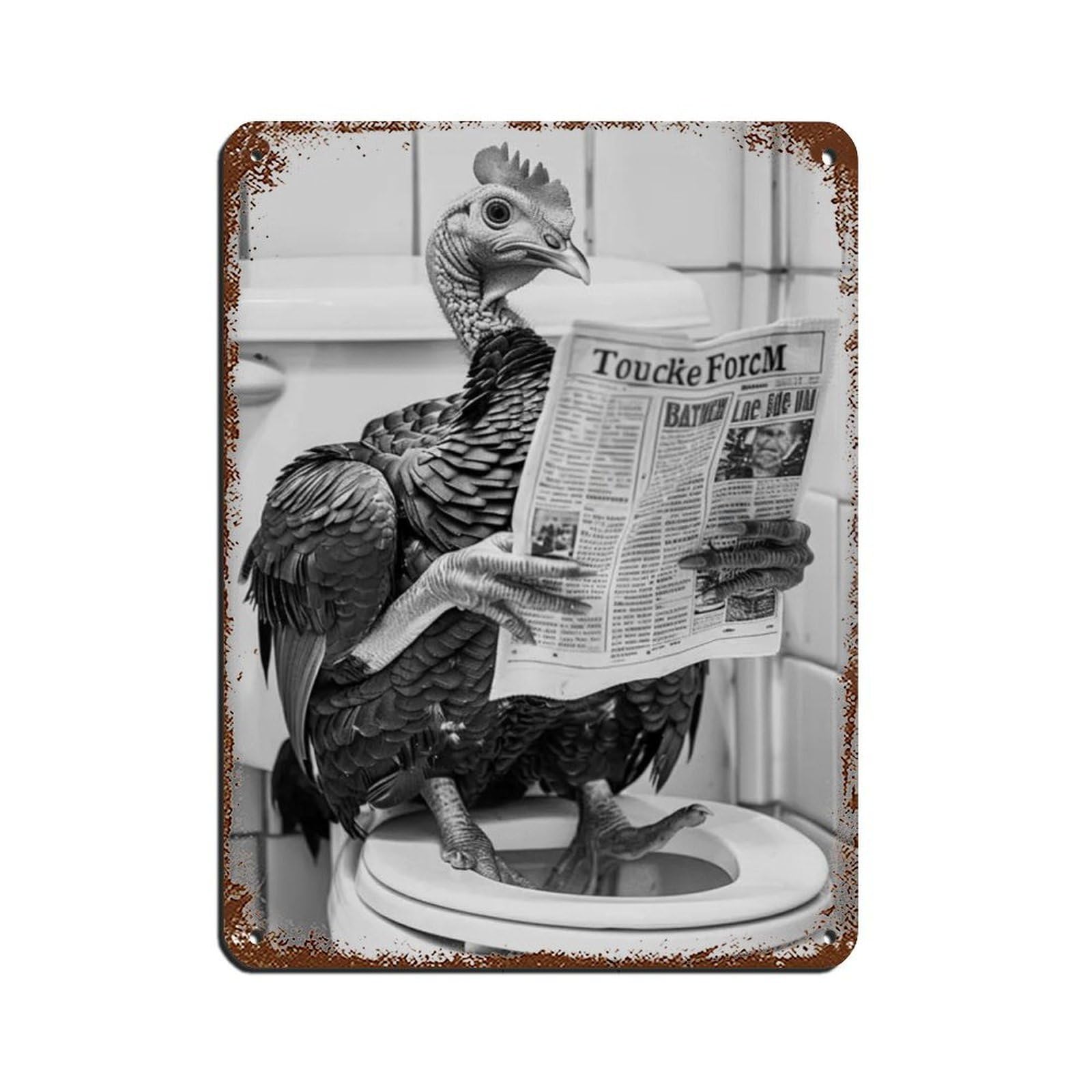 Lxwnze 30L X 40W Cm Turkey Sitting On The Toilet Reading A Newspaper Retro Poster Metal Tin Sign Chic Art Retro Iron Painting Bar People Cave Cafe Family Garage Poster Wall Decoration 12X16inch(30X40cm)