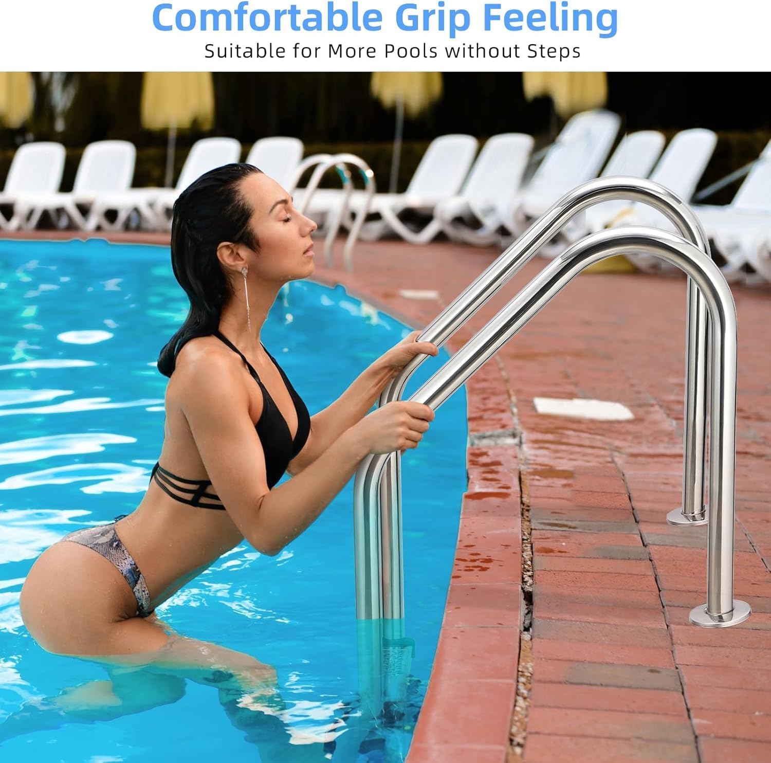 Swimming Pool Ladder, 304 Stainless Steel Pool Escalator, Heavy Duty Non-Slip Pool Steps, 5 Step Pool Pedal Ladder for Above Ground Pools, with Handrails, Easy to Assemble