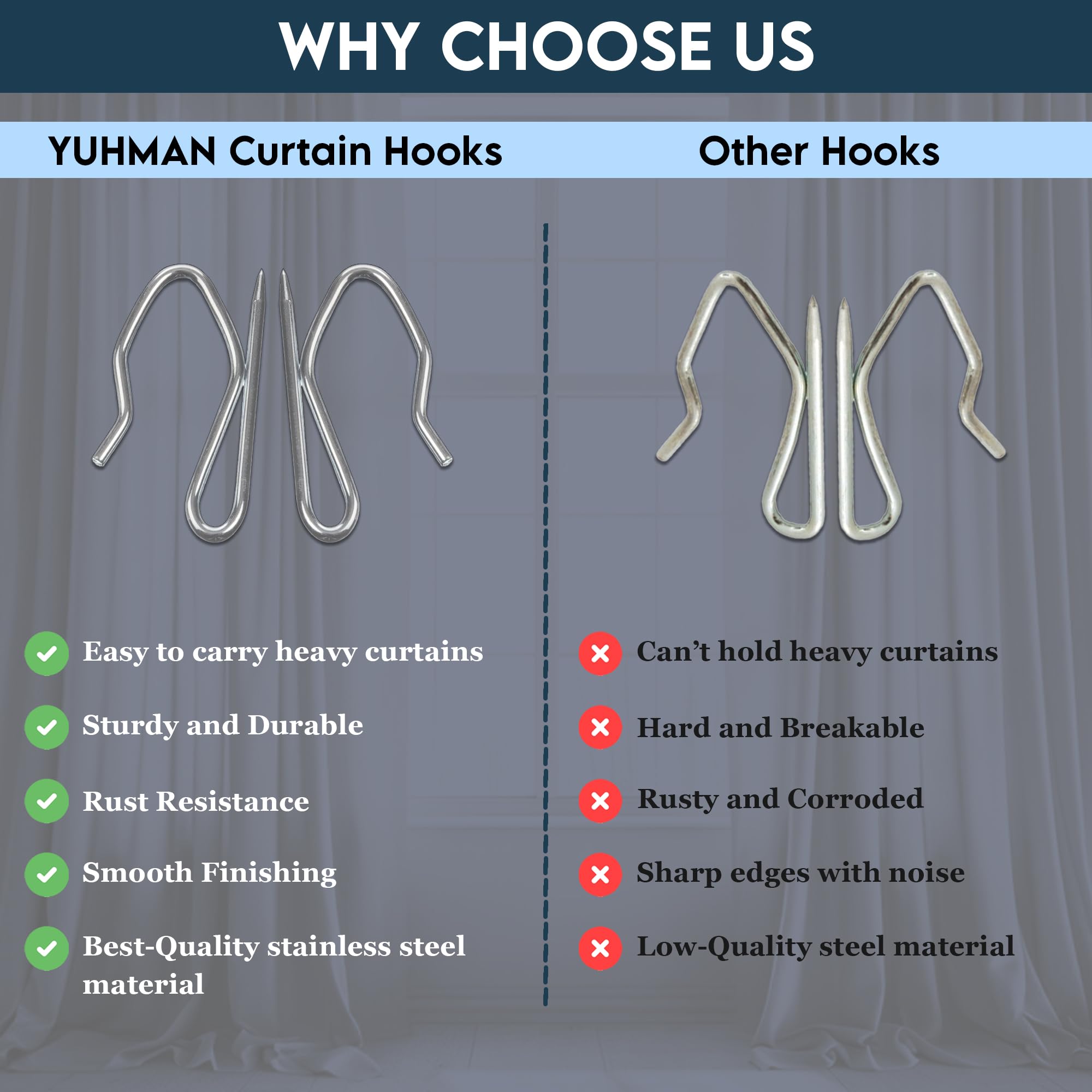 Yuhman 120 Pack Metal Curtain Hooks - Image 4