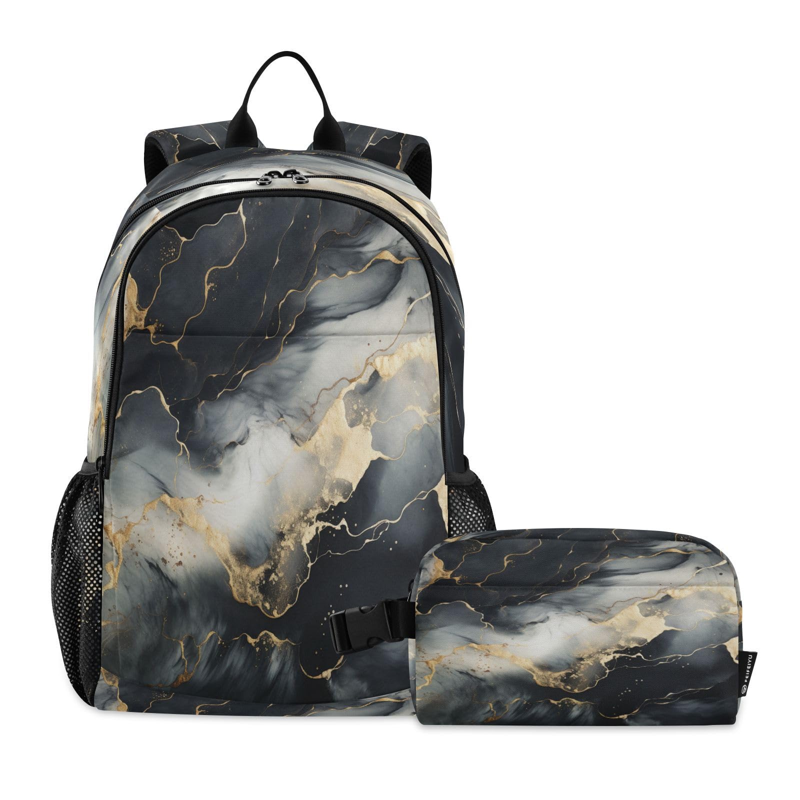 Sac à dos solide marbre noir ensemble sac à déjeuner pour garçons - 8
