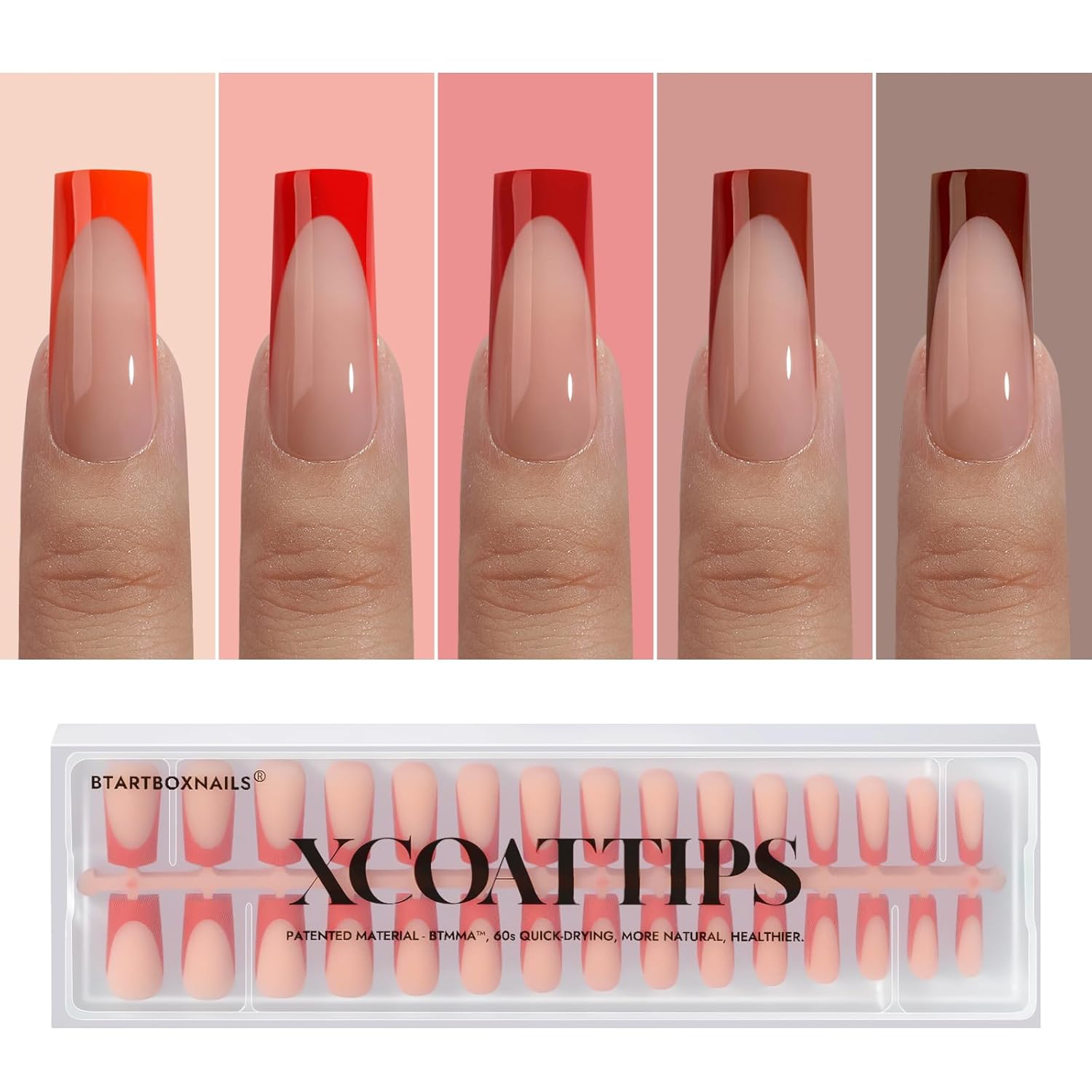 btartboxnails XCOATTIPS - Builder Gel Top Coat Set, French Tip Press on Nails with Builder Gel Top Coat Set