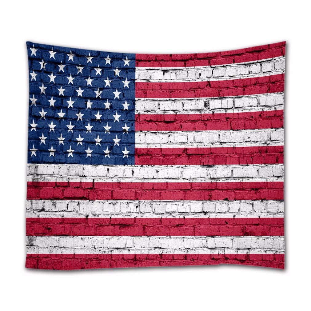 A.Monamour American Flag US Flag Painted on Old White Brick Wall Brick Texture Background Boho Hippie Mandala Wall Hanging Tapestry Wall Mural Curtain Art Decors Fabric Tablecloth 102x153cm