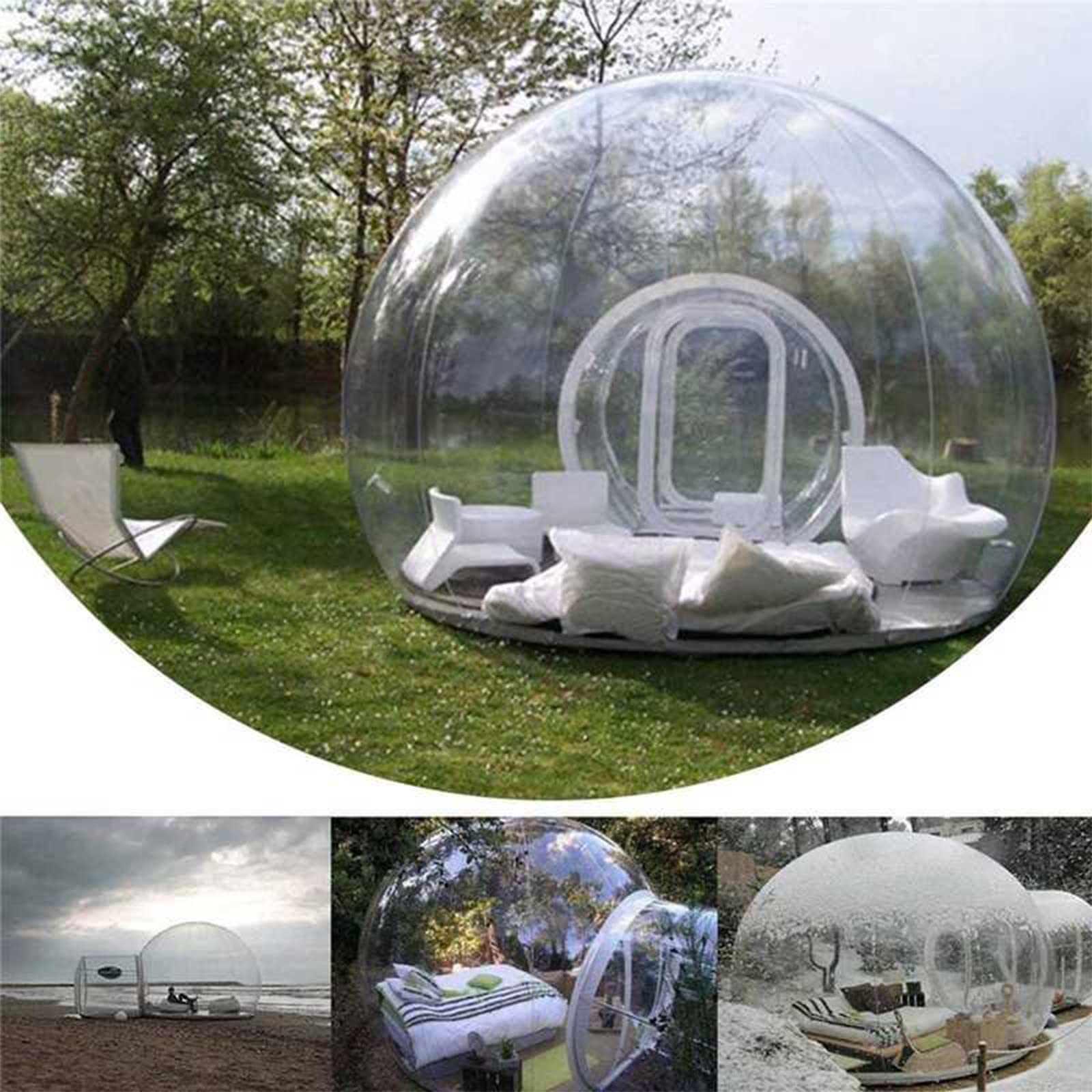 Outdoor PVC Inflatable Bubble Tent with Tunnel Clear Dome Tent for Camping Hotel, Star Empty Tent with Hair Dryer and Repair Kit Vision