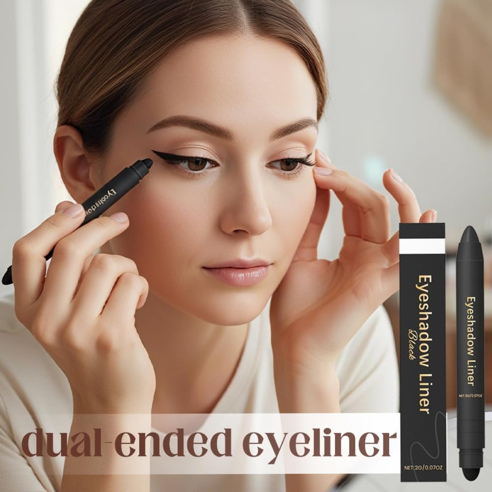 Delineador de ojos resistente al agua, 2026 nuevo mate de secado rápido, lápiz de ojos negro con esponja Shadow Liner 2 en 1, delineador de ojos, sombra de ojos, resistente a las manchas, delineador