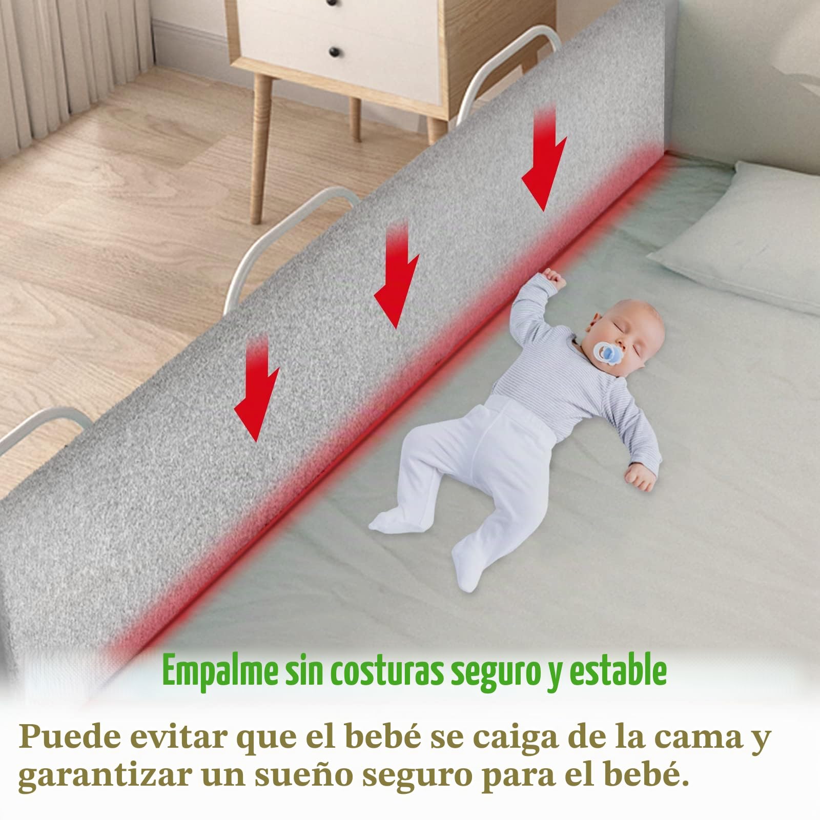 Froadp 150 cm Protector de borde de la cama infantil, altura ajustable, barandilla antideslizante para cama con cremallera, paquete suave, barandilla de seguridad para niños pequeños y bebés