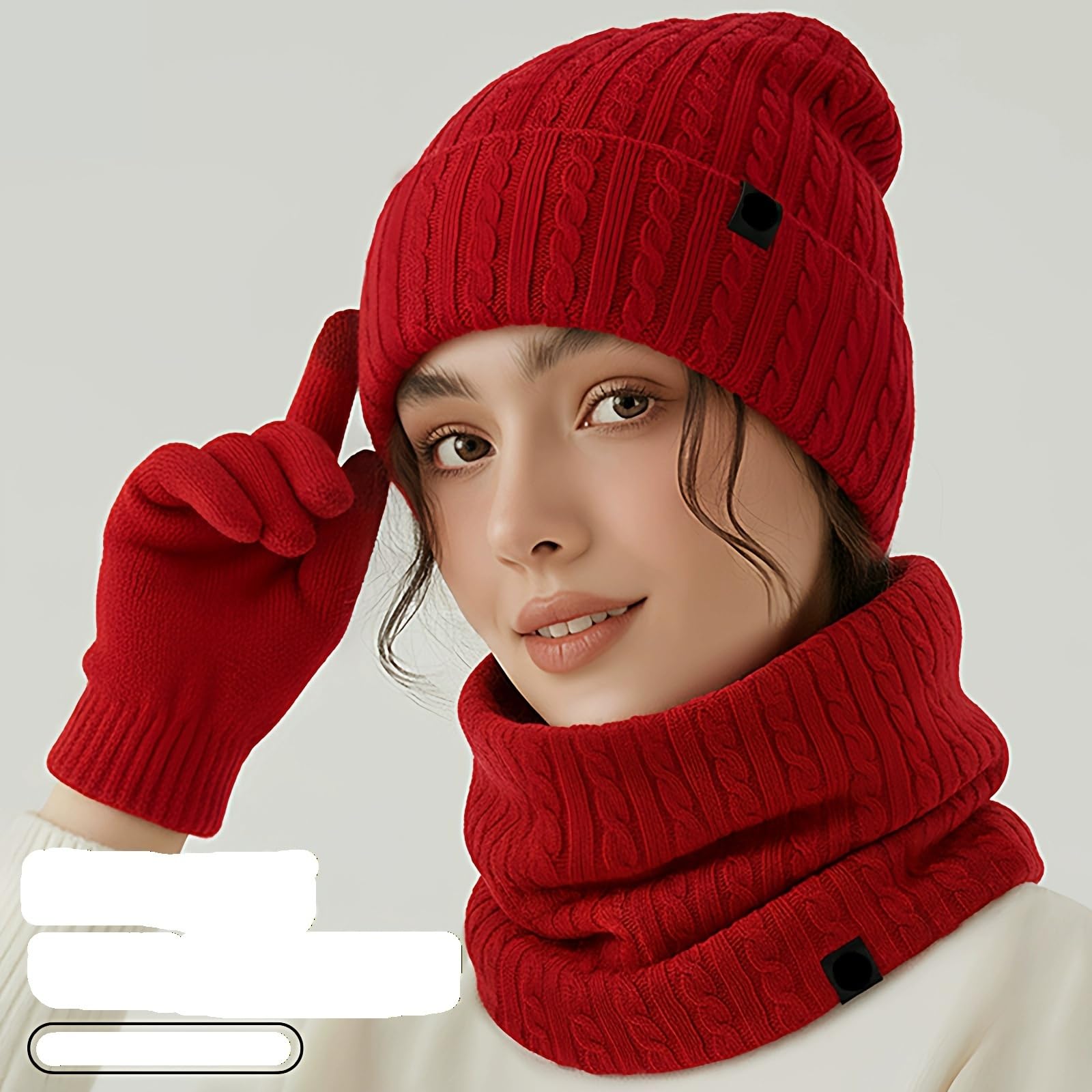 Cappello Sciarpa Guanti Set Berretto, sciarpa, guanti termici, set invernale caldo 3 pezzi per Inverno