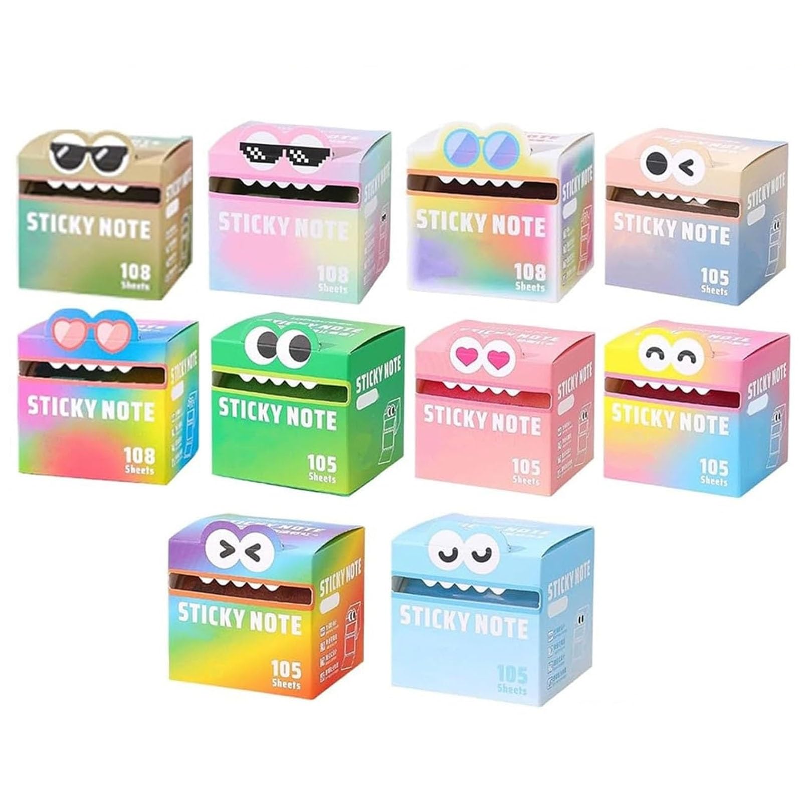 Notes Autocollantes à Motif De Monstres Mignons, Notes Autocollantes Amusantes En Forme D'animaux Pastel, Blocs-Notes Auto-Adhésifs à Détacher, Bloc-Notes Faciles à Coller(10PCS)