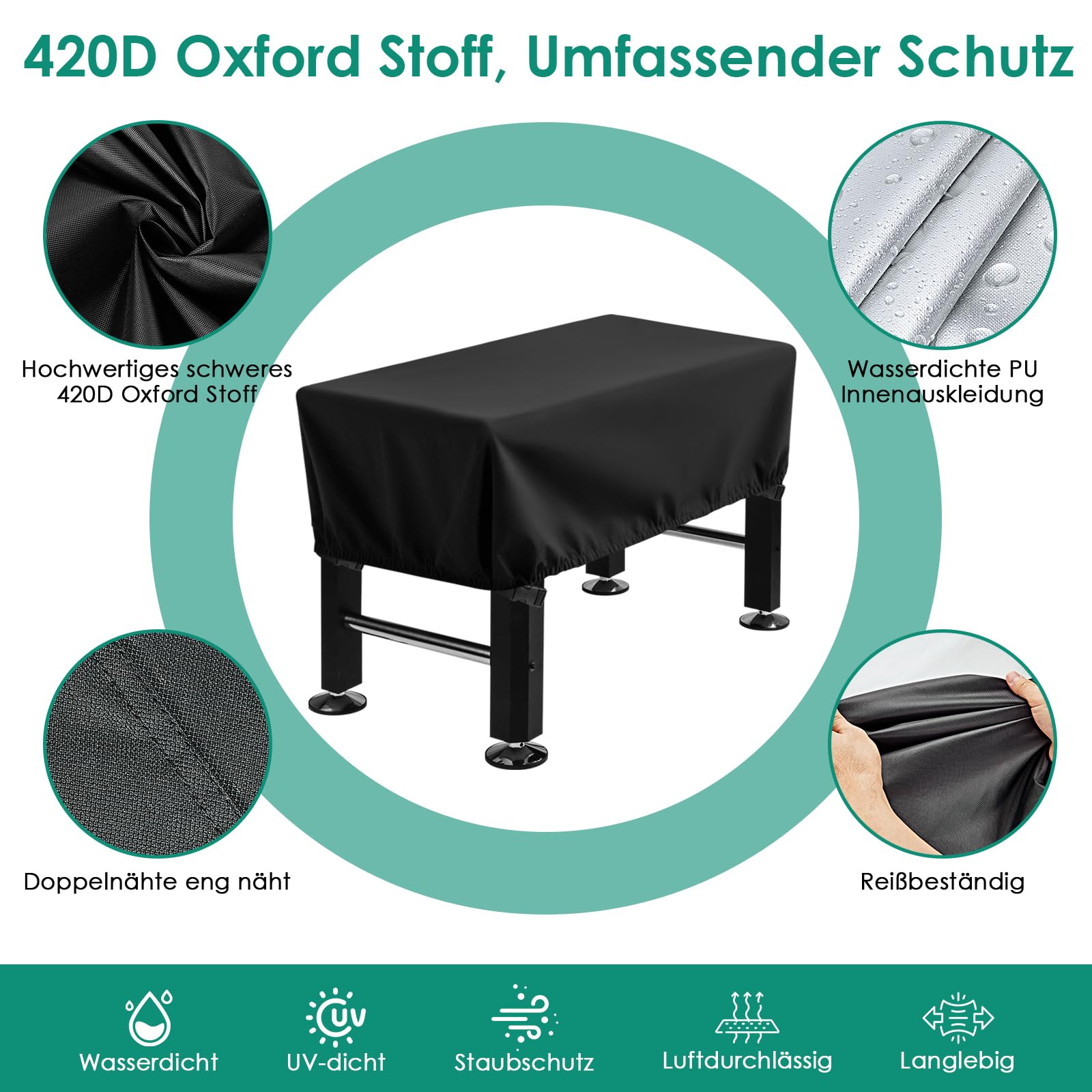 Kickertisch Abdeckung Wasserdichte, 420D Oxford Tischfußball Abdeckung Staubdicht UV-beständig, Fußball Tischabdeckung Tragbar mit Lösen Sie Gürtel und Spannungen, Schwarz, 145X115X72cm