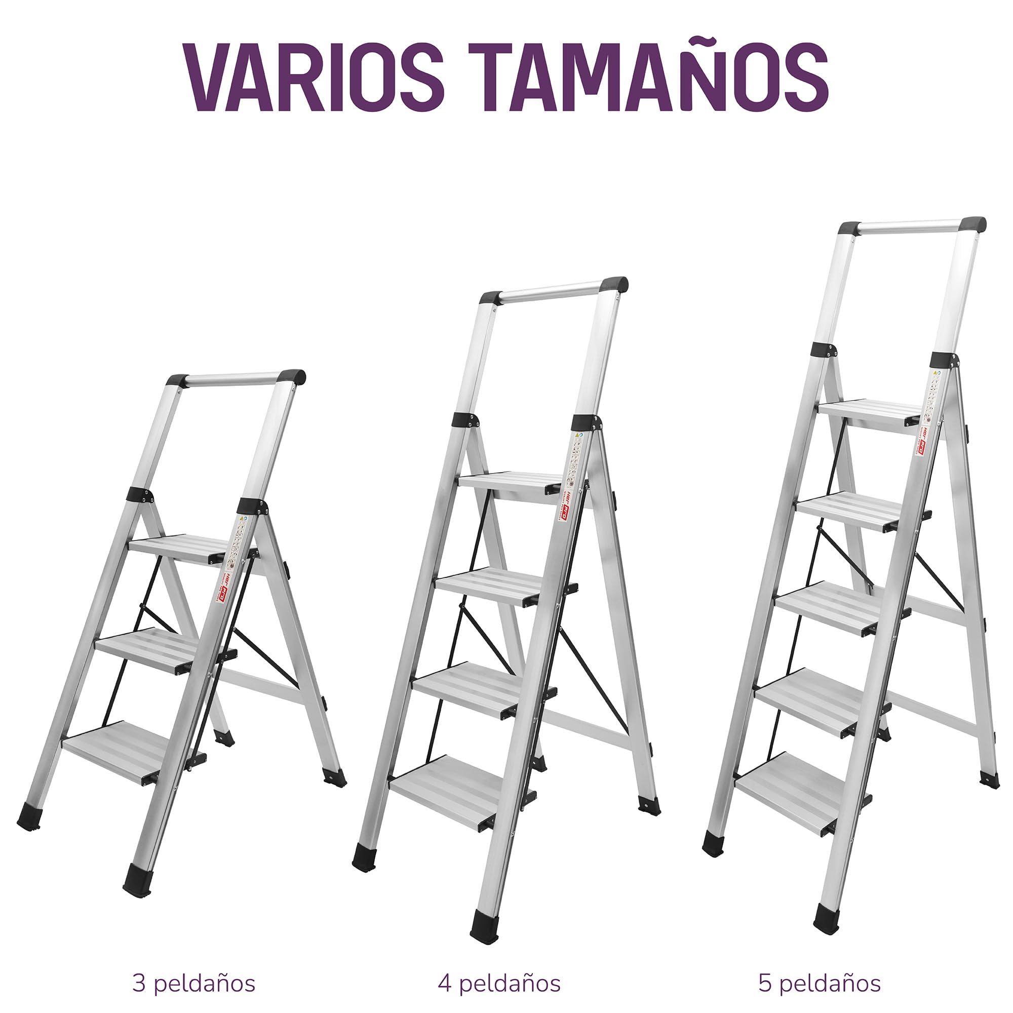 Escaleras Plegables Alumino, Escalera de Aluminio Plana Plegable y con peldaño Ancho, Ligera, Robusta y Resistente. Normativa EN-131, hasta 150kgs (Negro, 3 Peldaños)