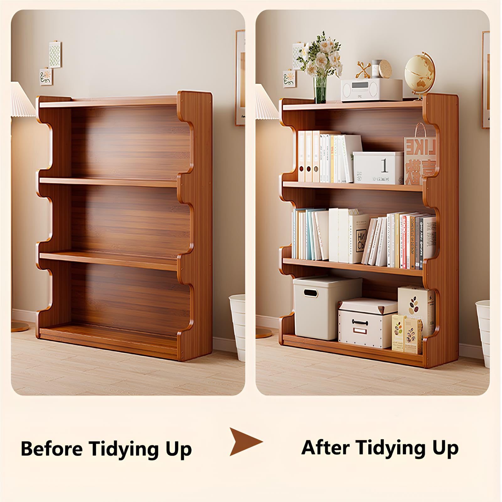 Estantería Abierta, Librería Bambú, Estantería Estrecha Muebles De Salón, Para Salón, Oficina, Estudio(60 * 27.5 * 40cm)
