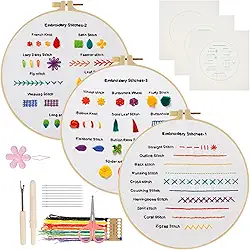 3 conjuntos de kit de prática de bordado para iniciantes, kit de bordado de flores de borboleta para iniciantes, kit de prática de ponto à mão com técnicas de habilidade de bordado para adultos