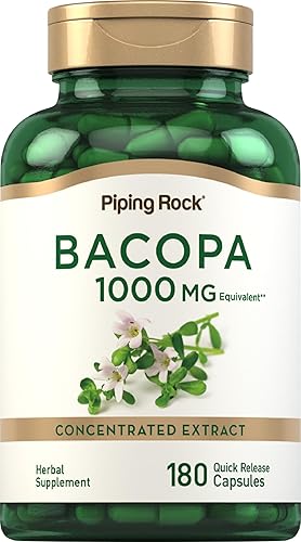 Piping Rock Suplemento Bacopa Monnieri de 1000 mg | 180 cápsulas | Extracto de hierbas | Sin OMG y sin gluten