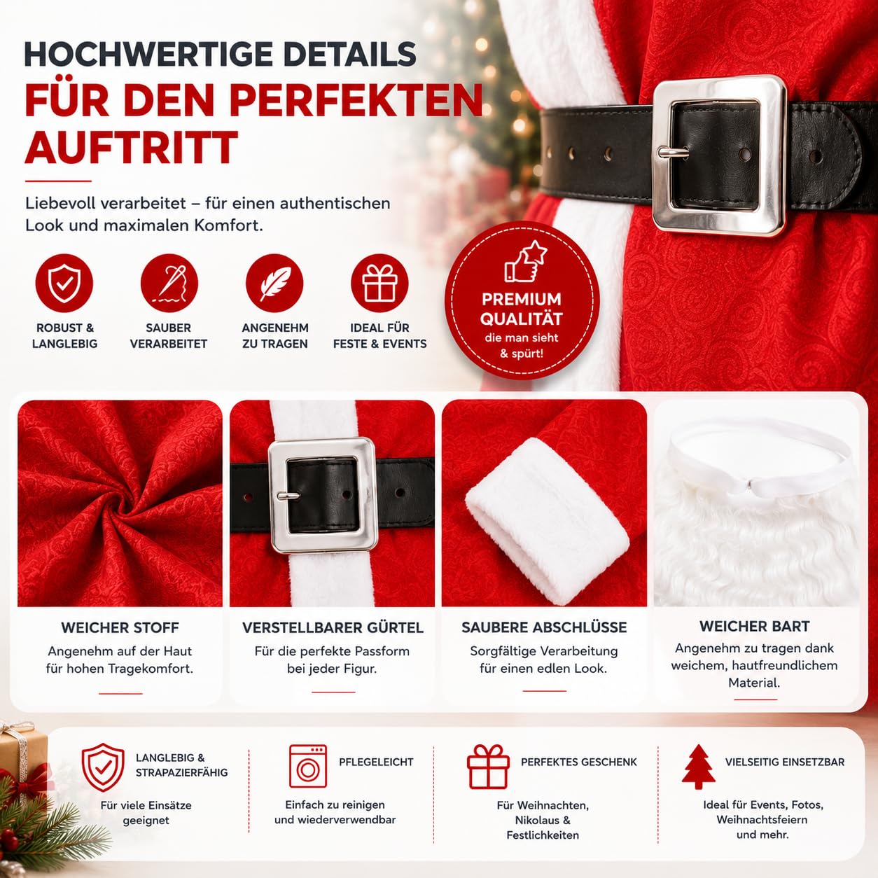 FASCHINFEVER 8 in 1 Set Santa Claus - Weihnachtsmannkostüm & Nikolauskostüm - für Weihnachten - Kostüm für Nikolaus - Weihnachtsmann - Herren & Erwachsene