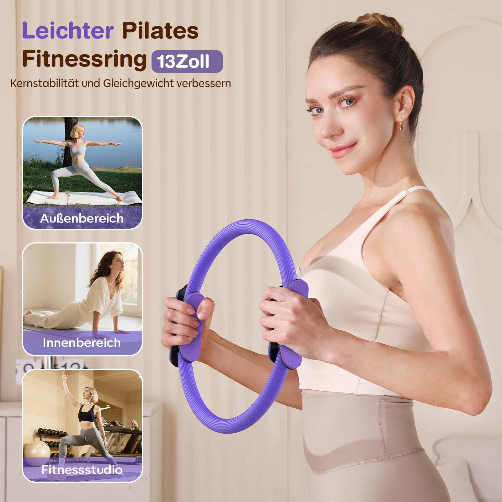 Kit de Pilates 13 pièces pour la Maison avec Anneau de 33 cm, Balle de 25,4 cm et Bandes de résistance pour Femmes à la Maison, équipement de Pilates pour débutants