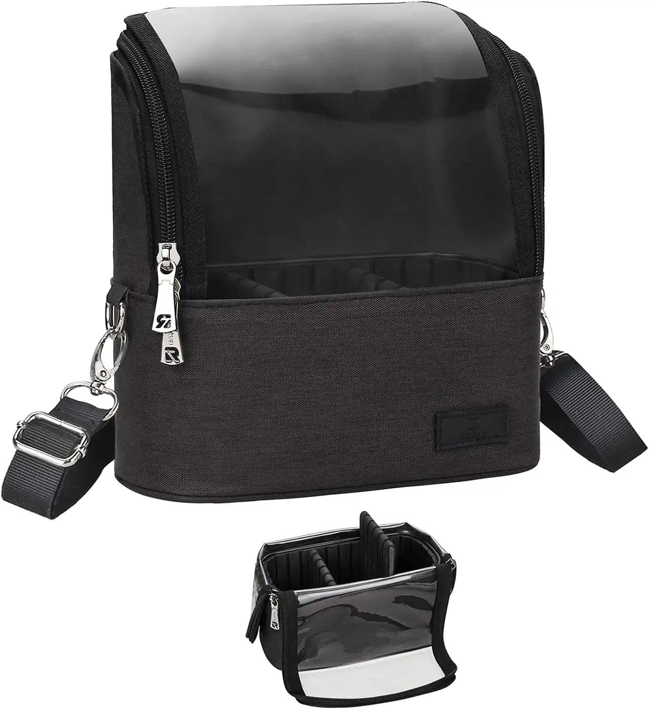 Relavel Professional Cosmetic Case Makeup Brush Organizer Makeup Artist Case with Belt Strap Holder Multi Functional Cosmetic Bag Makeup Handbag for Travel Home Gift