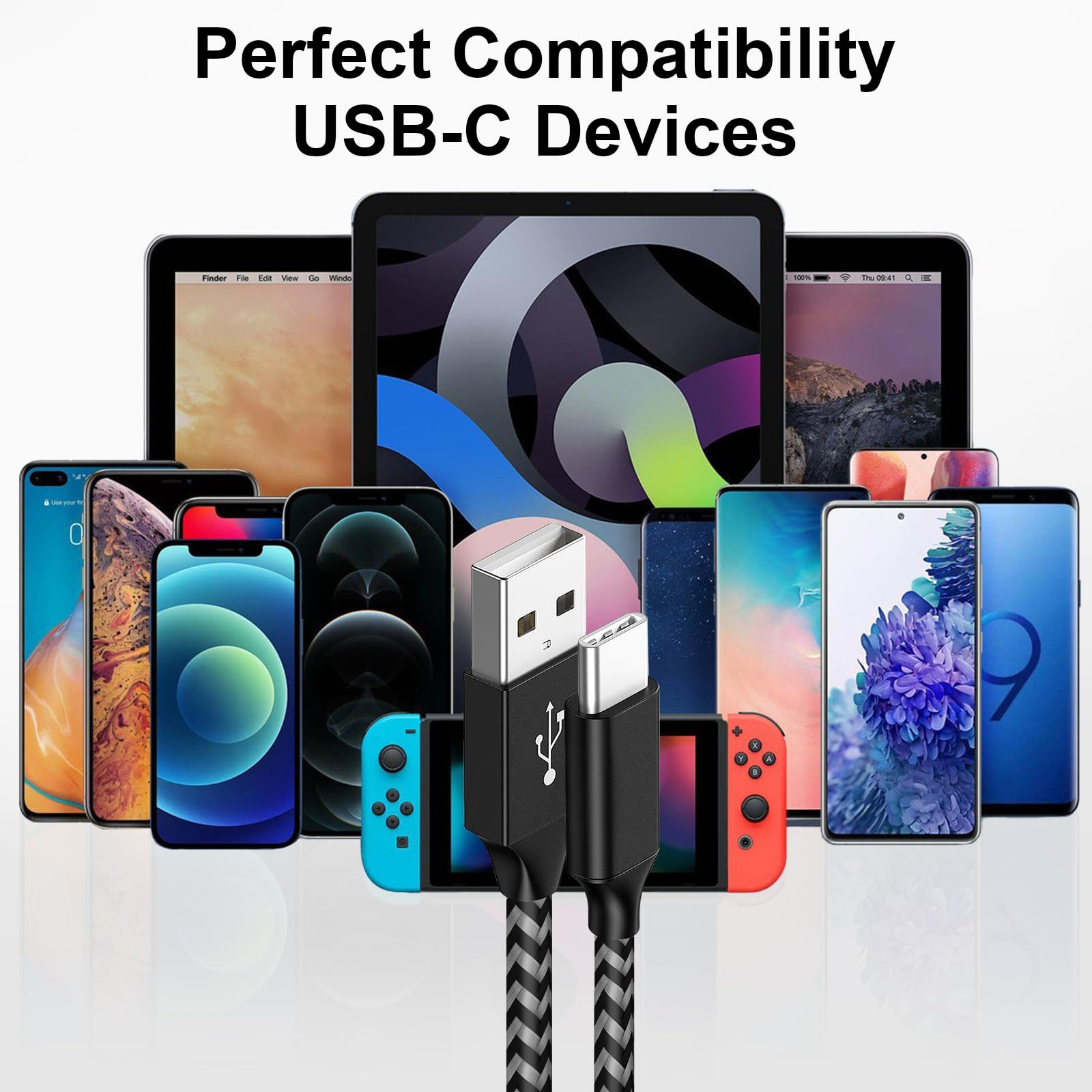 Cable USB C Carga Rapida, [3Pack 2M] 3A Cable USB Tipo C Nylon para iPhone 15 Pro Max, iPad Pro, Samsung Galaxy S24 S23 S22