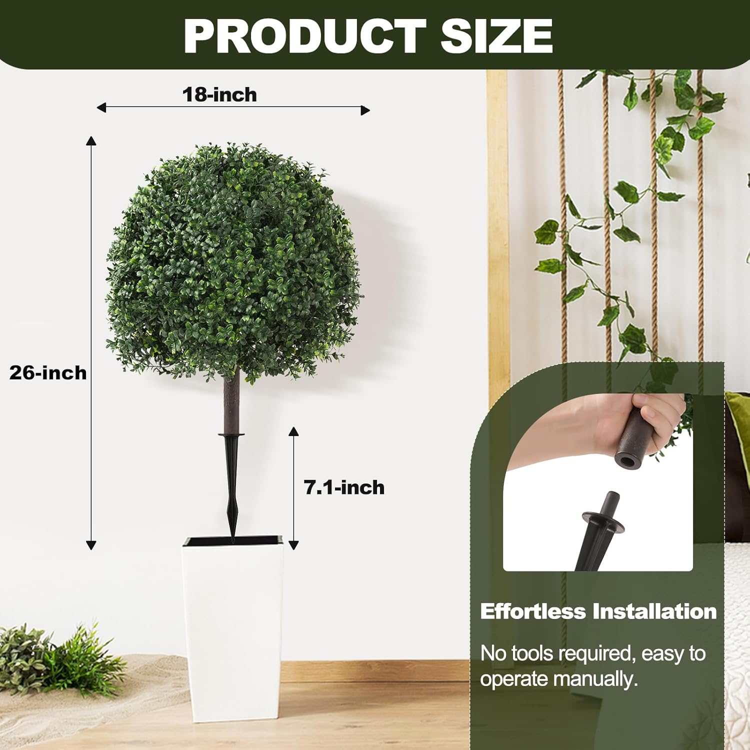 26 Boxwood Topiary Balls Artificial Outdoor Set of 2,UV Resistant with Spike Faux Plants for Garden,Indoor, Porch,Yard, Balcony Decor