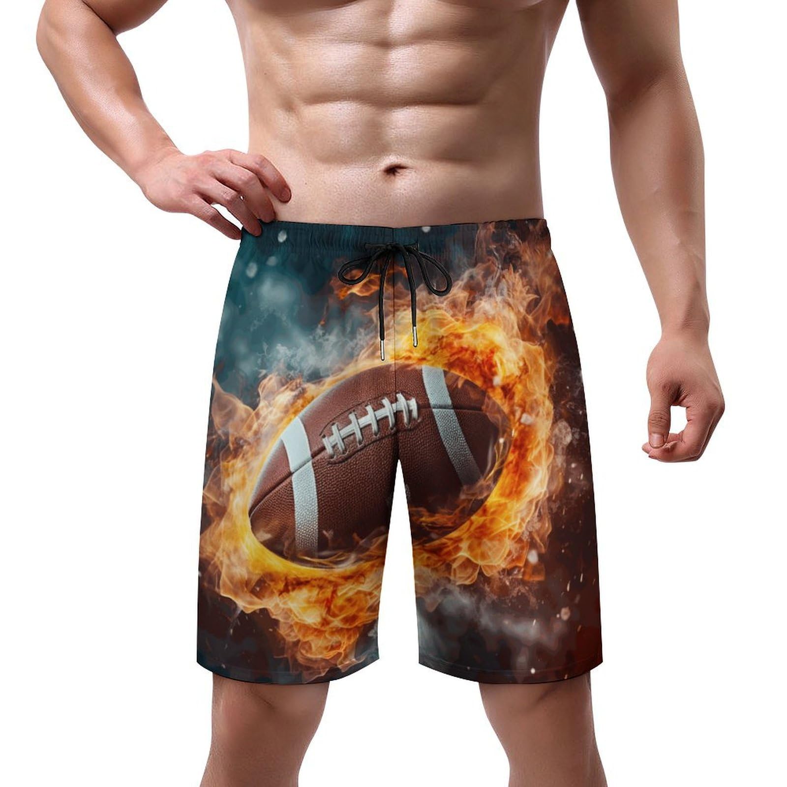 Joyidec Mens Football Ball Fire Swim Trunks Quick Dry Swim Beach Shorts with Mesh Lining Pockets XL