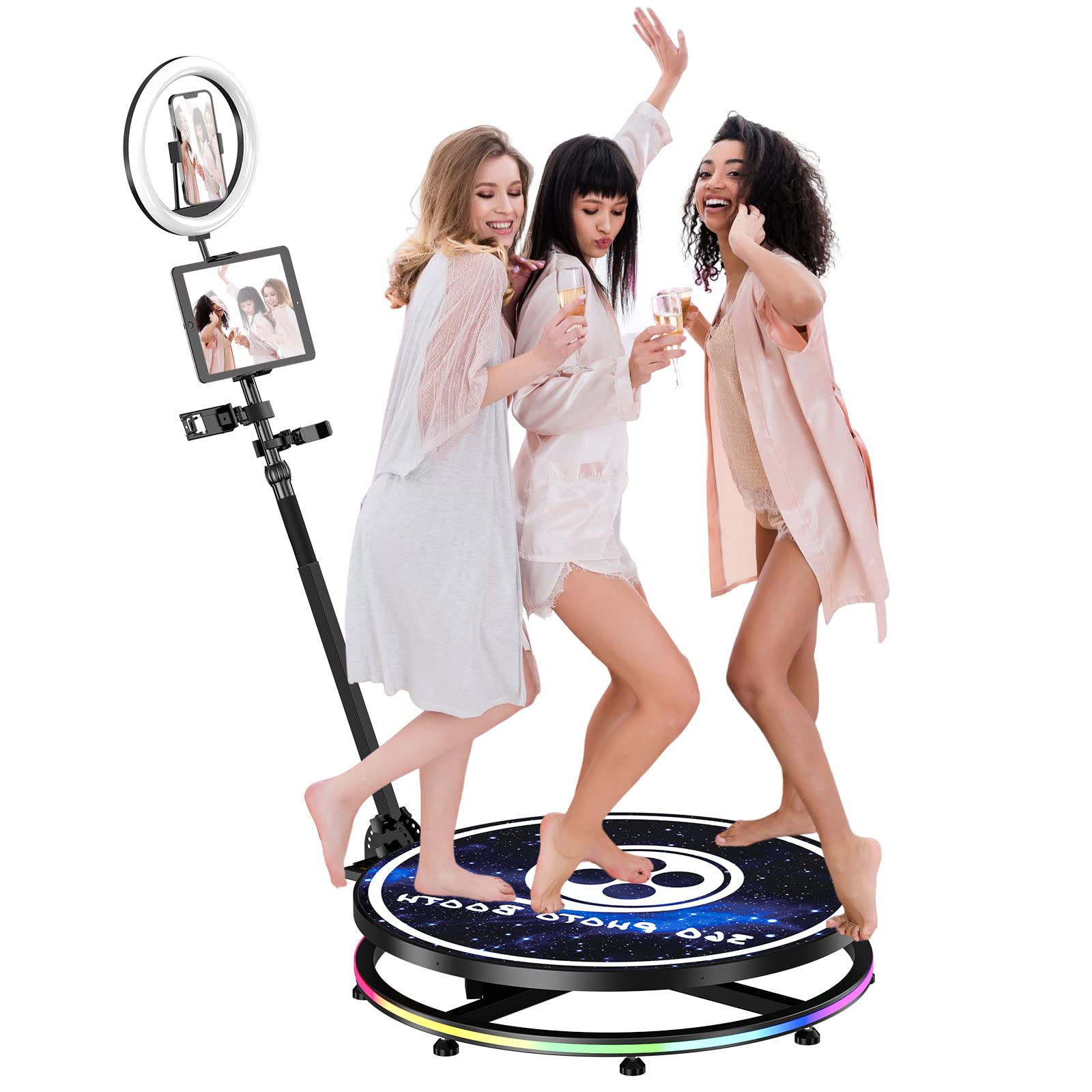 YCKJNB 360 Photo Booth 31.5" Machine with Honeycomb Box,3 People Stand,Free Custom Logo with Extra Replacement Accessories,Software APP Control, Rotating Platform Auto Slow Motion Spinner Camera Booth