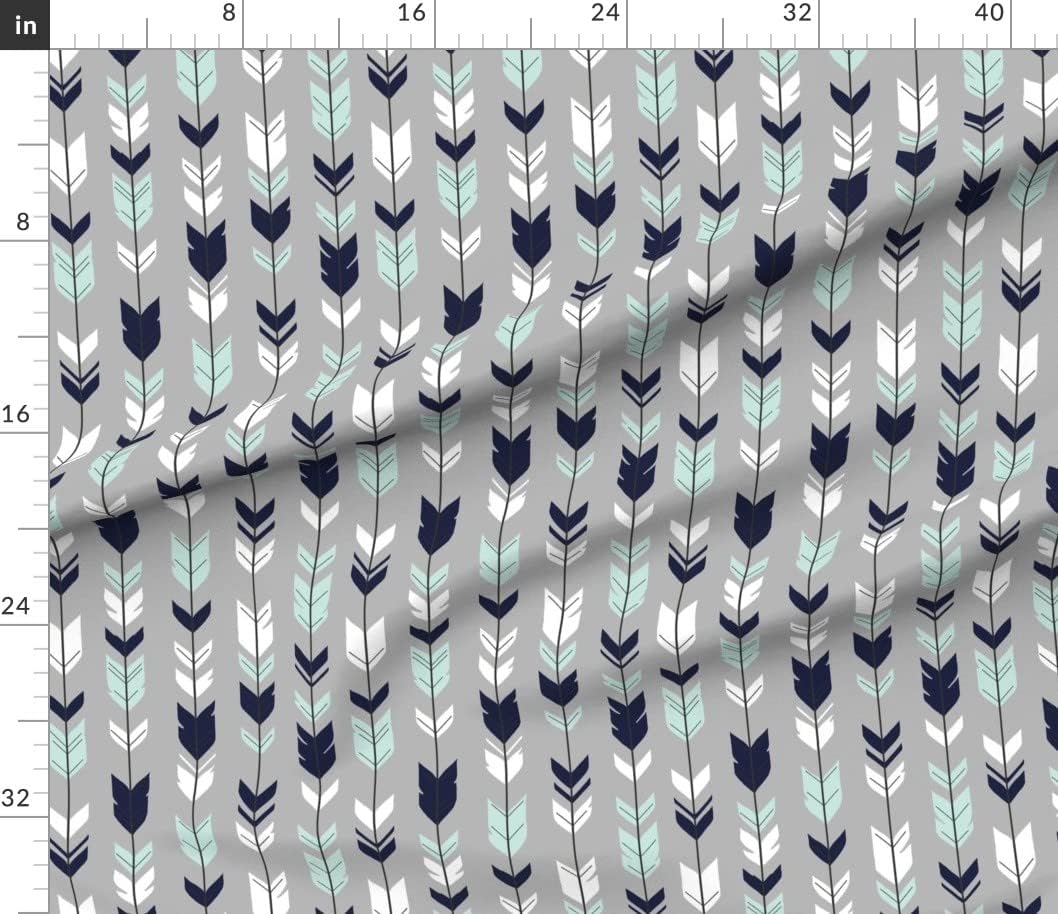 Spoonflower Fabric - Arrows, Feather, Navy Mint White, Woodland, Boho, Nursery, Boy, Printed on Petal Signature Cotton Fabric by The Yard - Sewing Quilting Apparel Crafts Decor