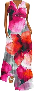Womens Boho Floral Maxi Dresses Floral Flowy Long Dresses Sleeveless Sun Dress Casual Summer Trendy Outfits 2024