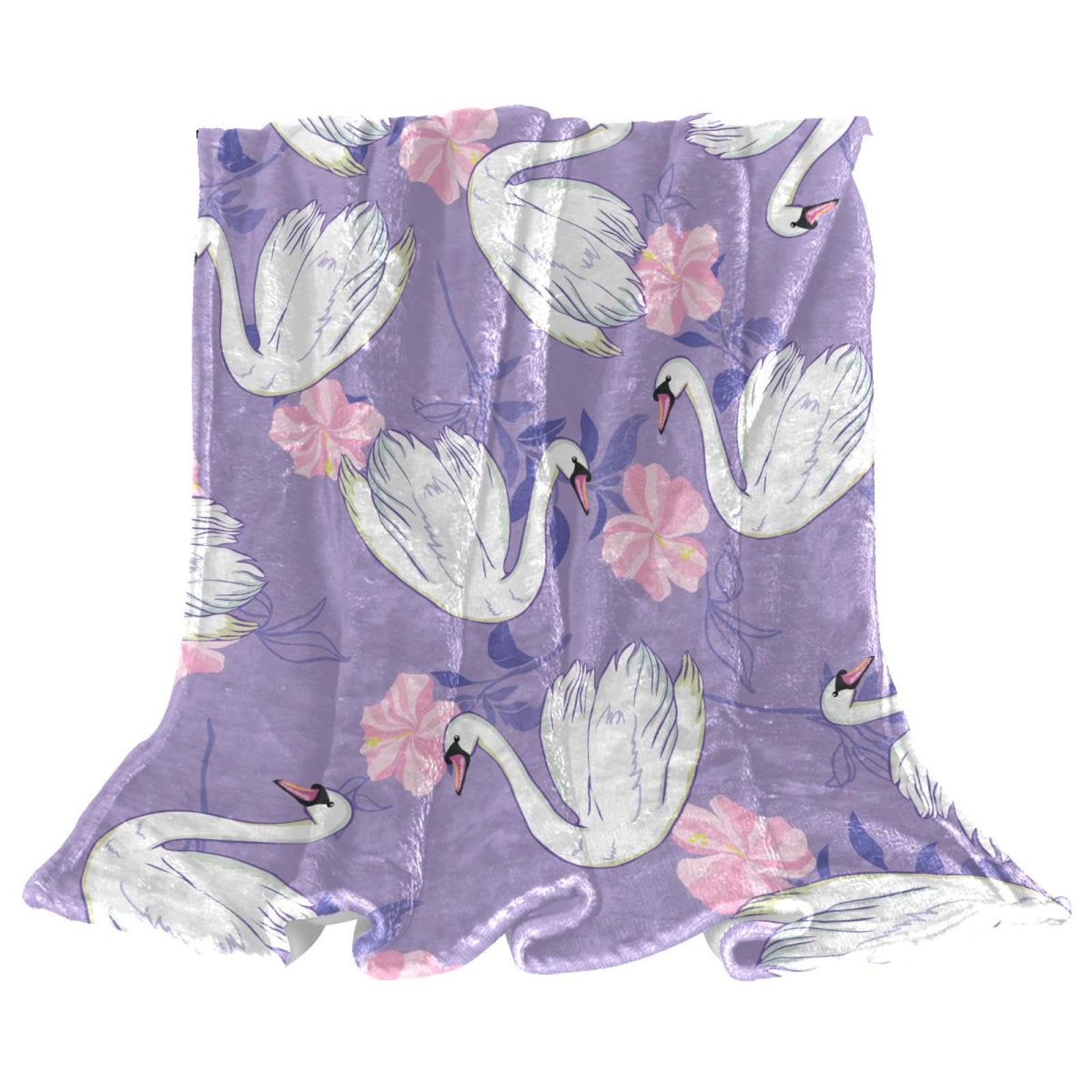Couverture polaire cygne blanc plaid d'exception doux et chaud pour canapés